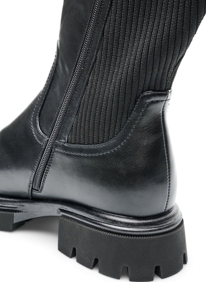 Botte haute avec empi&egrave;cements c&ocirc;tel&eacute;s, Noir, Packshot image number 5