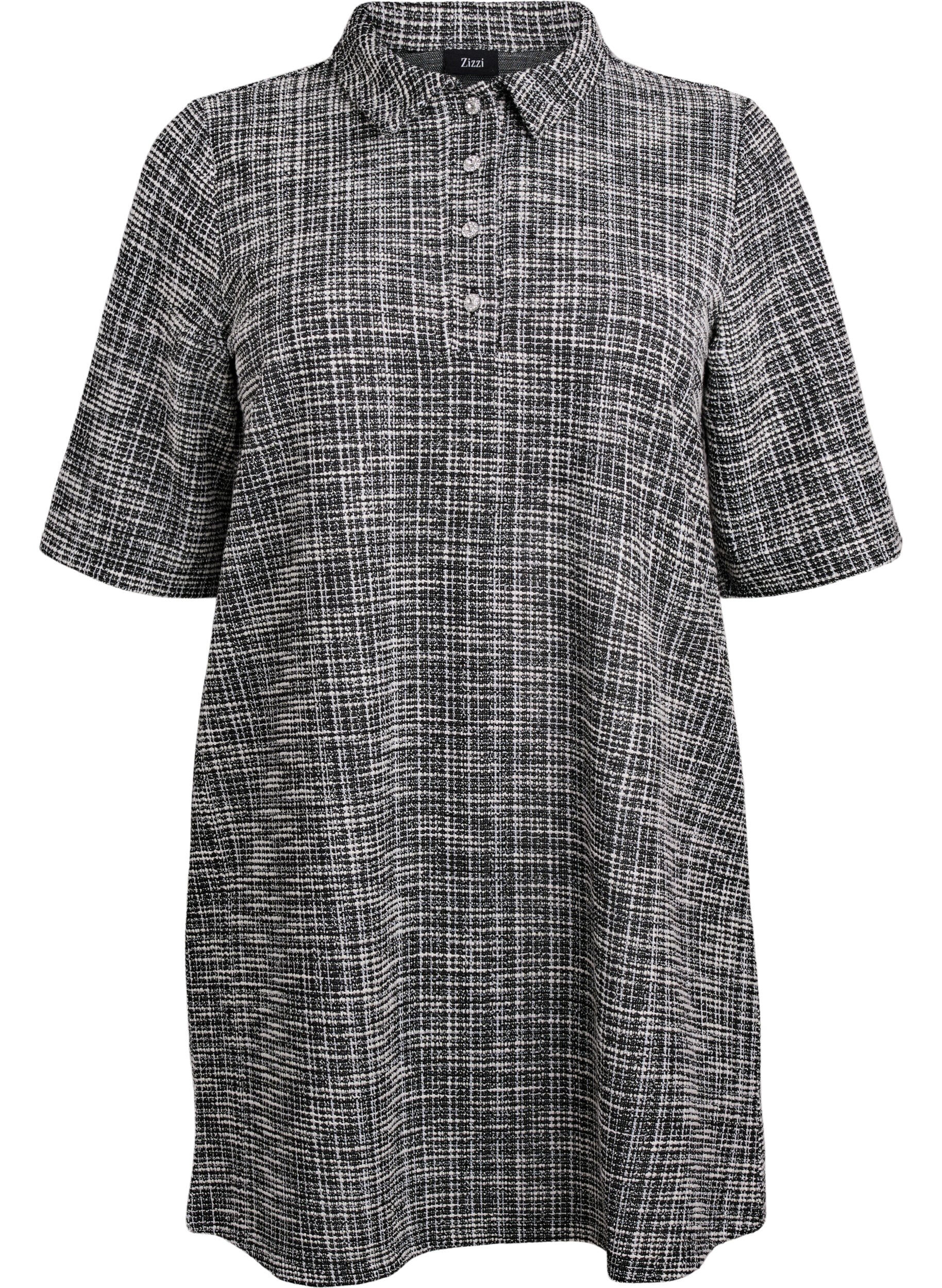 Robe courte en jersey textur&eacute; &agrave; carreaux graphiques