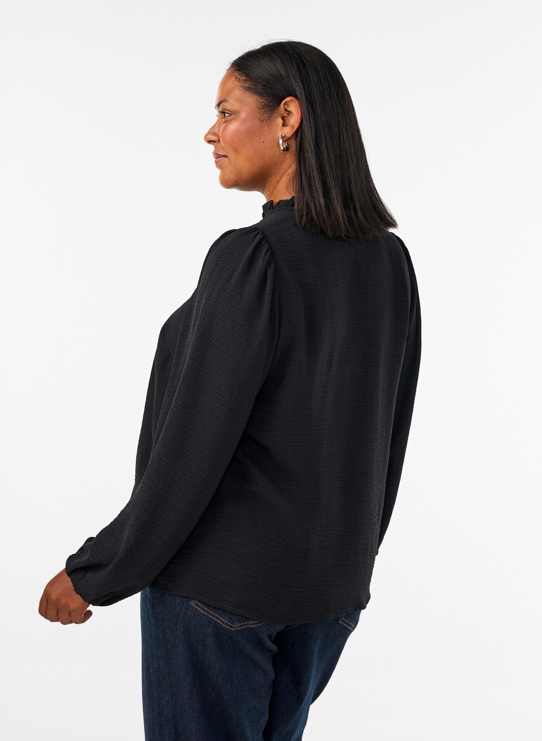 ZizziBlouse avec col en V et bande en crochet, Noir, Model image number 2