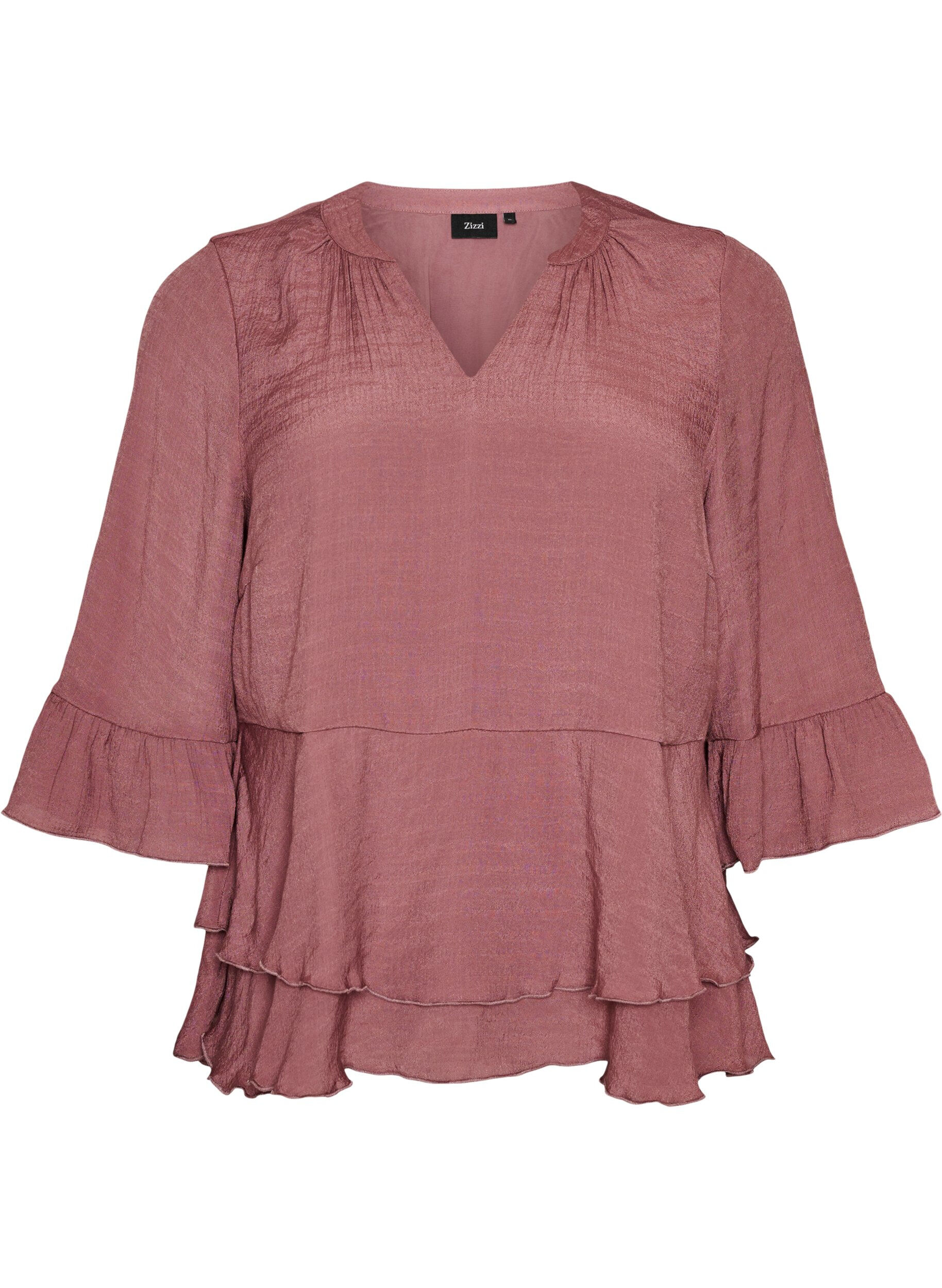 ZizziBlouse &agrave; manches 3/4 et volants, Rose, Packshot image number 0
