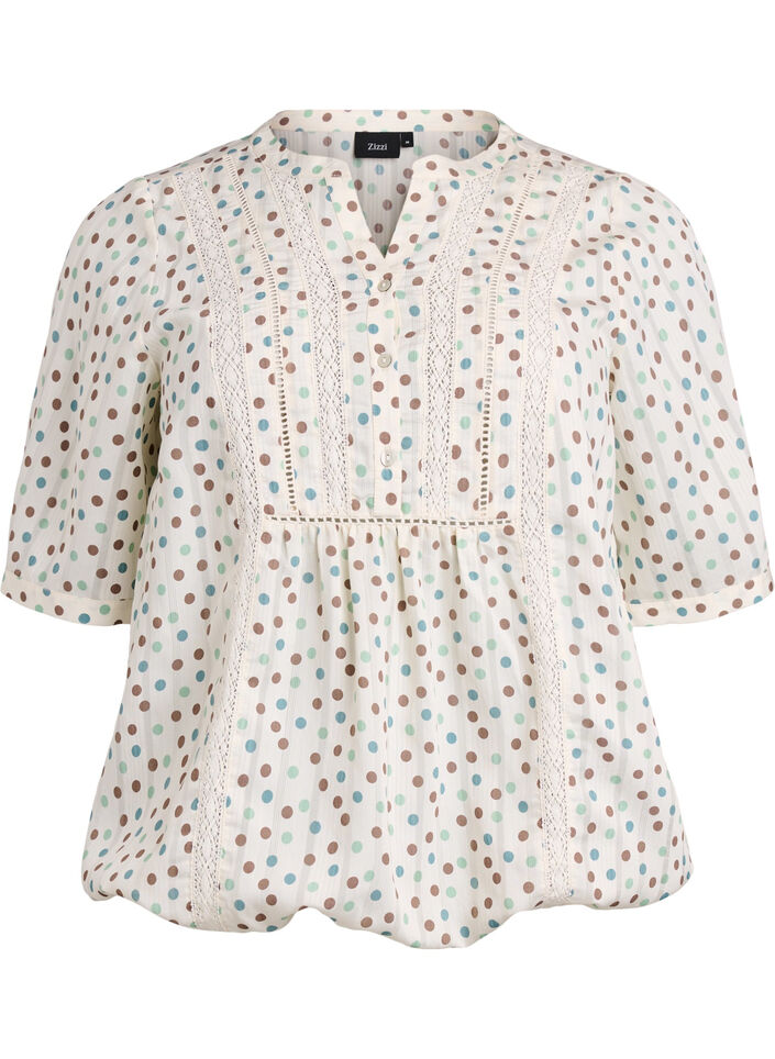 Blouse imprim&eacute;e &agrave; manches 1/2, Blanc, Packshot image number 0