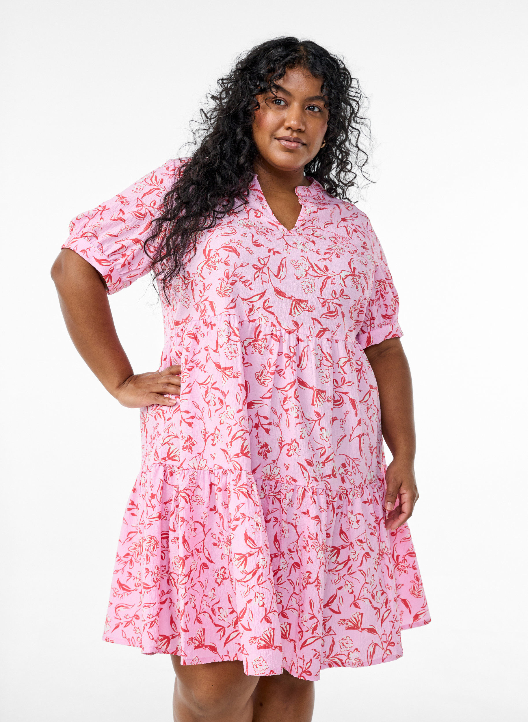 Zizzi Robe courte coupe &eacute;vas&eacute;e, Violet, Model image number 0