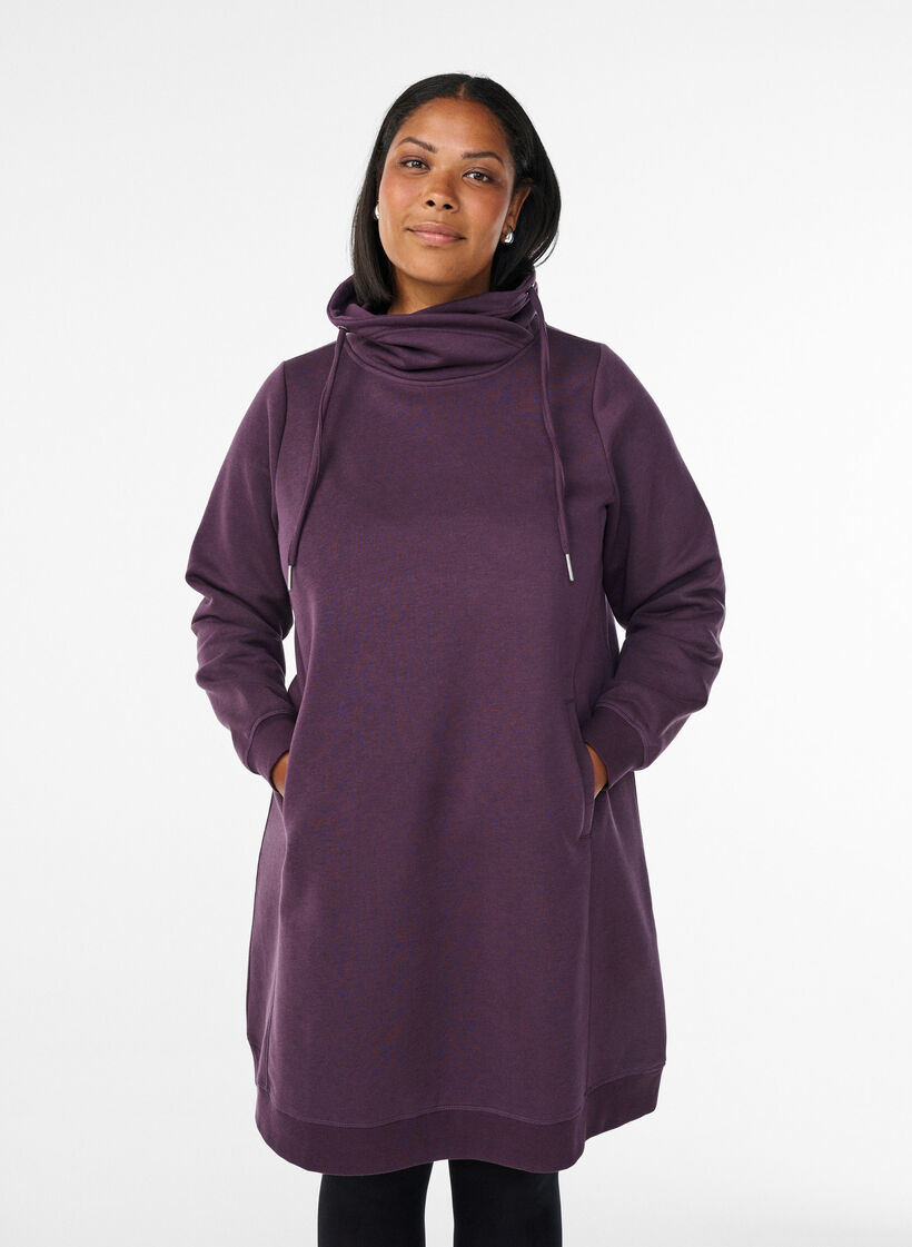 Kurzes Sweatshirtkleid mit Stehkragen und Taschen, Lila, Model image number 0