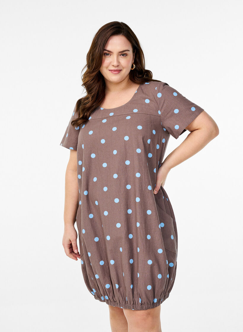 Robe en coton &agrave; manches courtes avec imprim&eacute;, Bleu, Model image number 0
