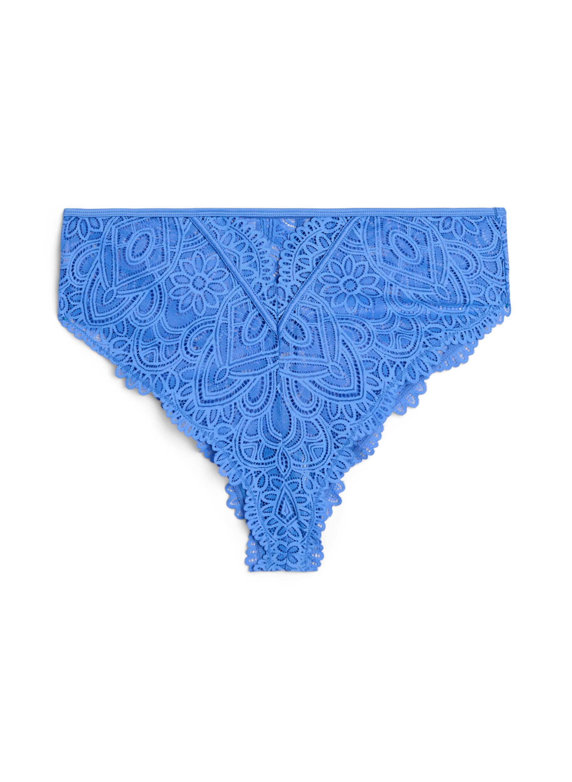 Zizzi Culotte br&eacute;silienne en dentelle avec taille r&eacute;guli&egrave;re, Bleu, Packshot image number 1