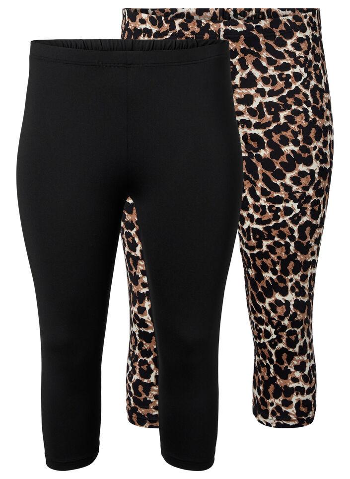 2er-Pack 3/4 Leggings, Black / LEO AOP, Packshot image number 0