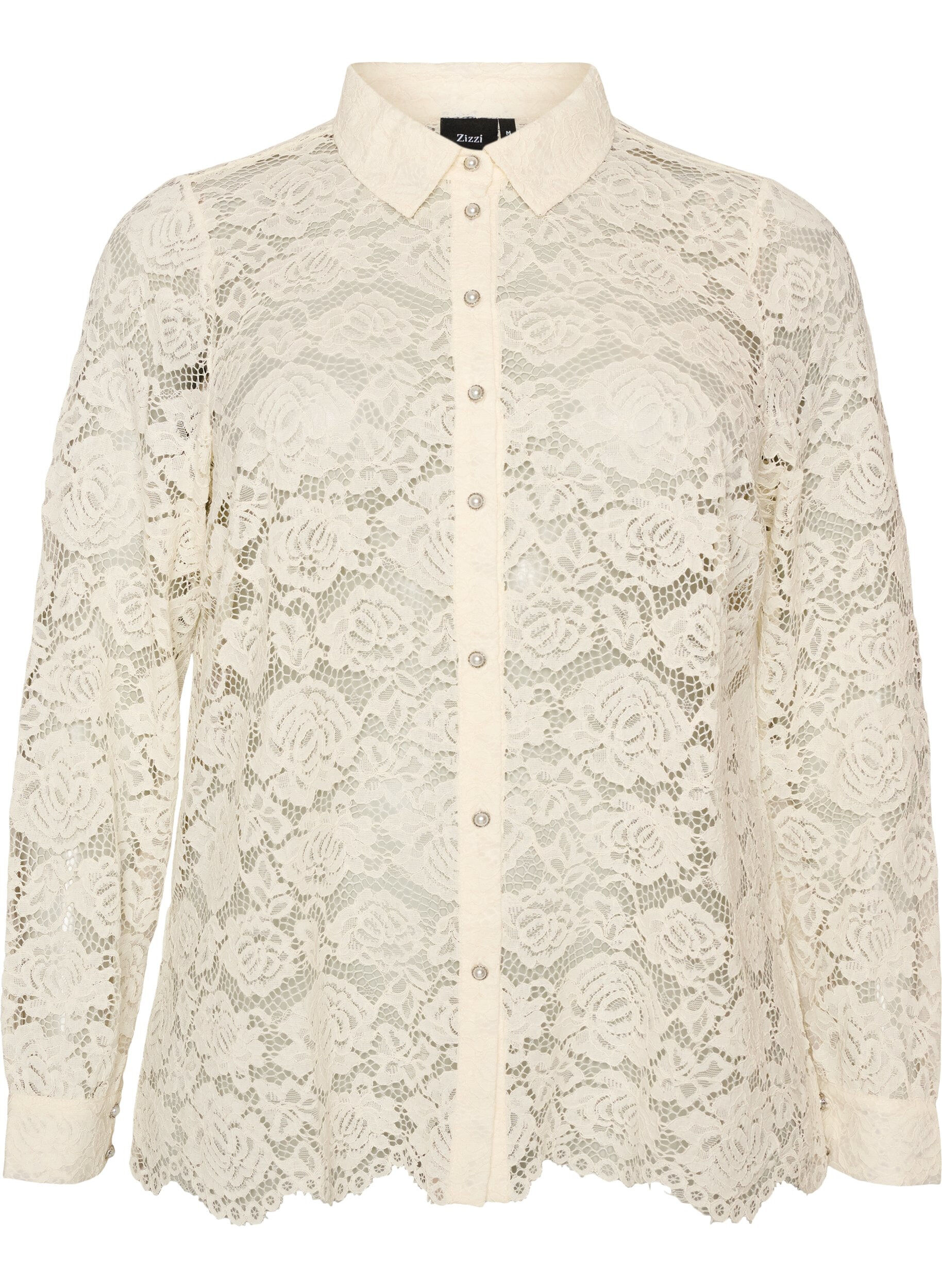 Chemise en dentelle avec boutons nacr&eacute;s