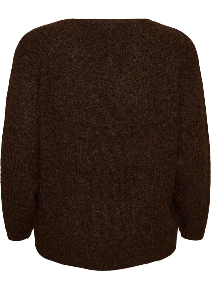 Strickbluse mit V-Ausschnitt und Raglan&auml;rmeln, Braun, Packshot image number 1