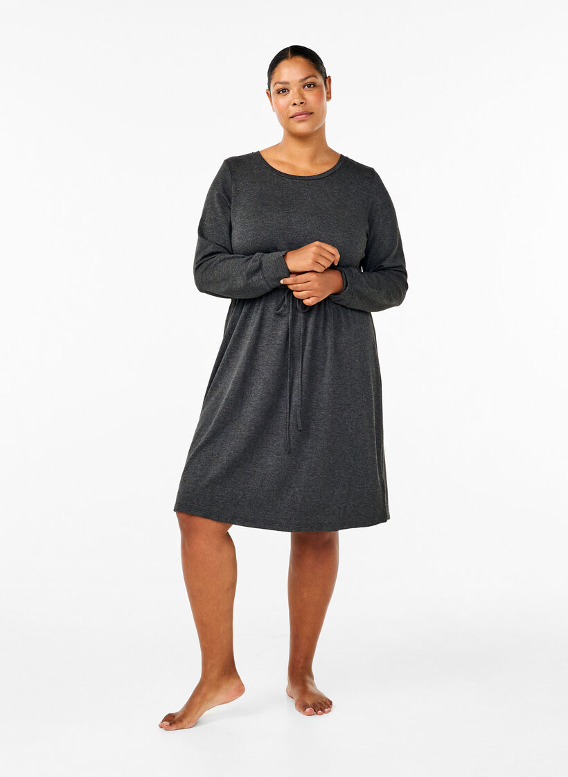 Robe en jersey mi-longue avec liens, Dark Grey Melange, Model image number 2