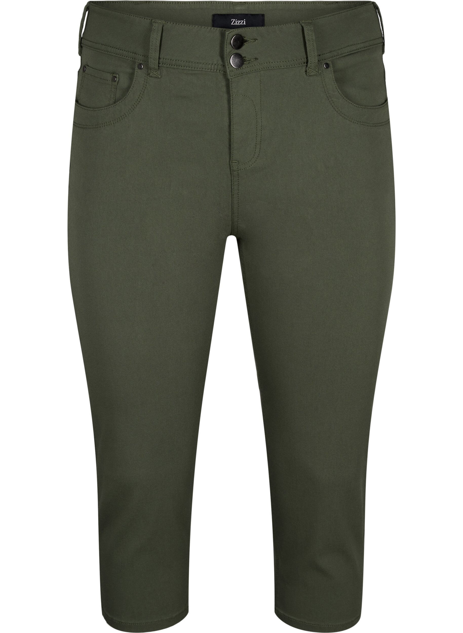Zizzi Pantalon capri ajust&eacute; en m&eacute;lange de viscose, Thyme, Packshot image number 0