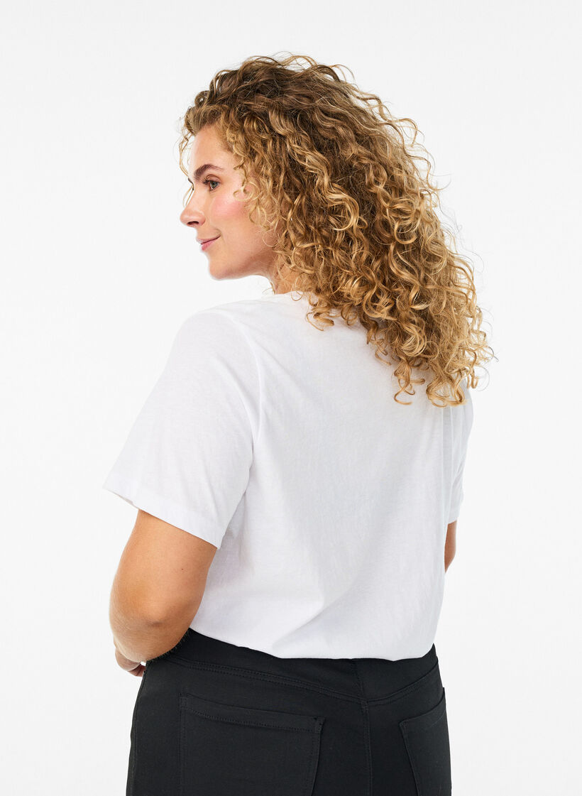 T-shirt &agrave; manches courtes avec col en V, Blanc, Model image number 2