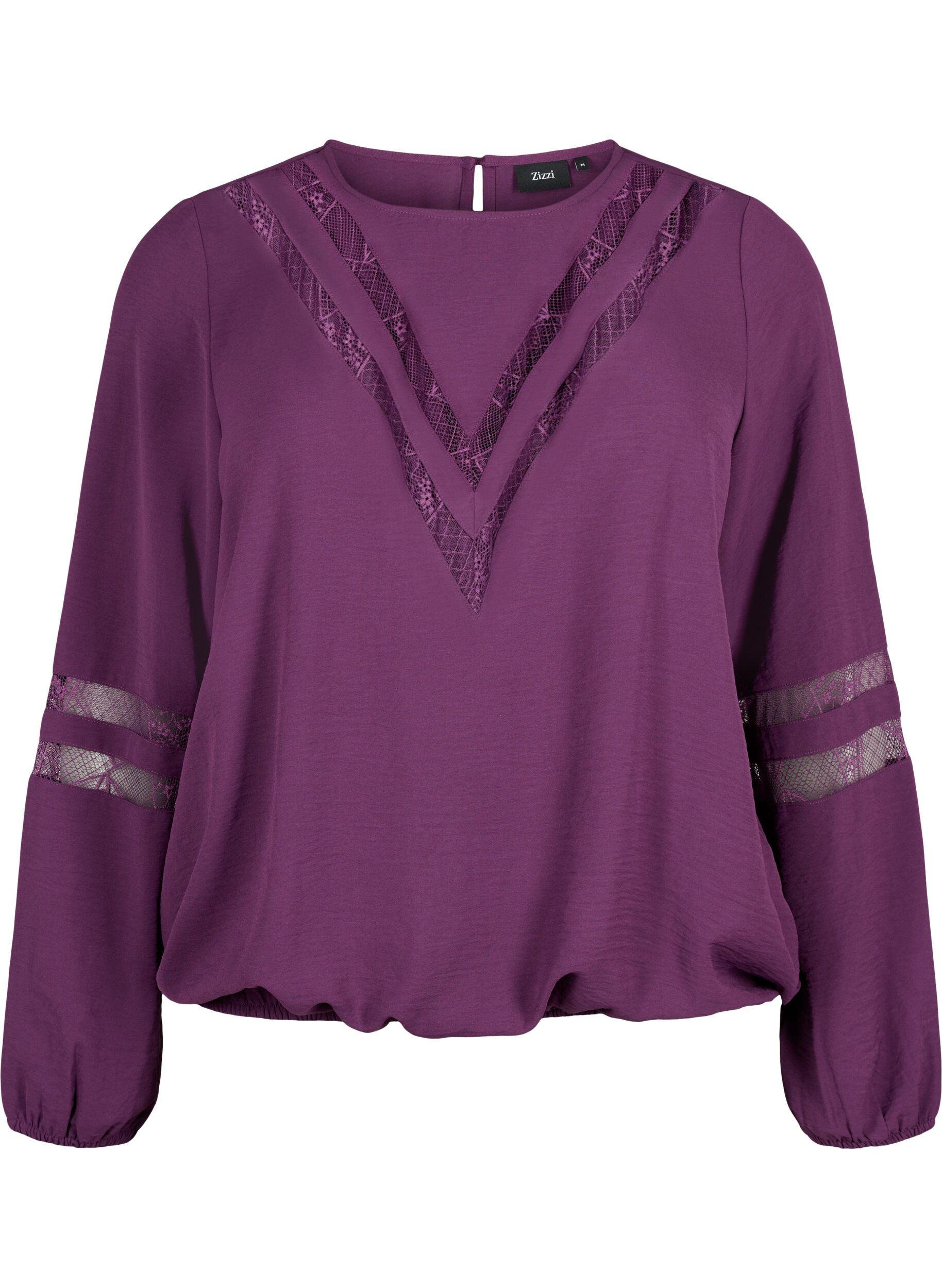 Zizzi  Langarm-Bluse mit Spitze, Deep Purple, Packshot image number 0
