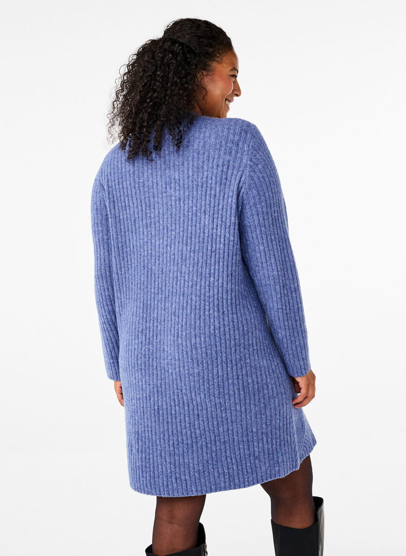 Kurzes Rippstrickkleid mit Rundhalsausschnitt, Grey Blue Mel., Model image number 1