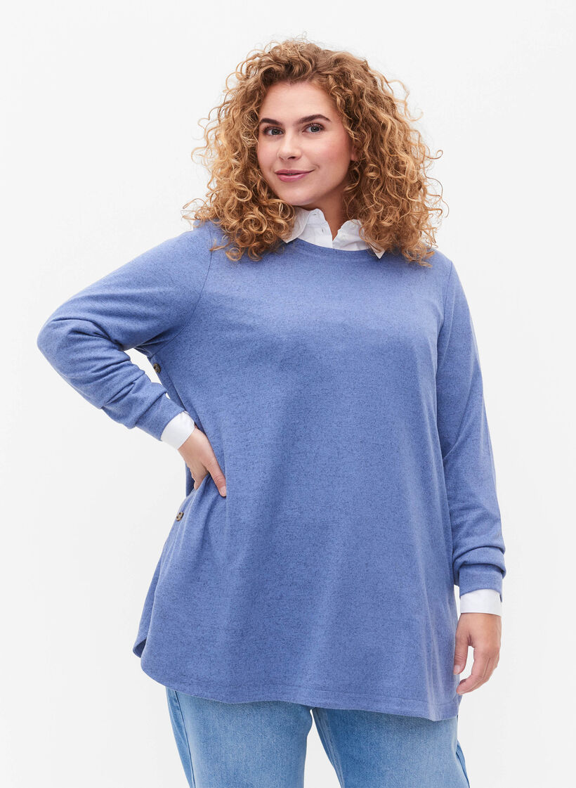 Melange bluse mit Kn&ouml;pfen, Colony Blue Melange, Model image number 0