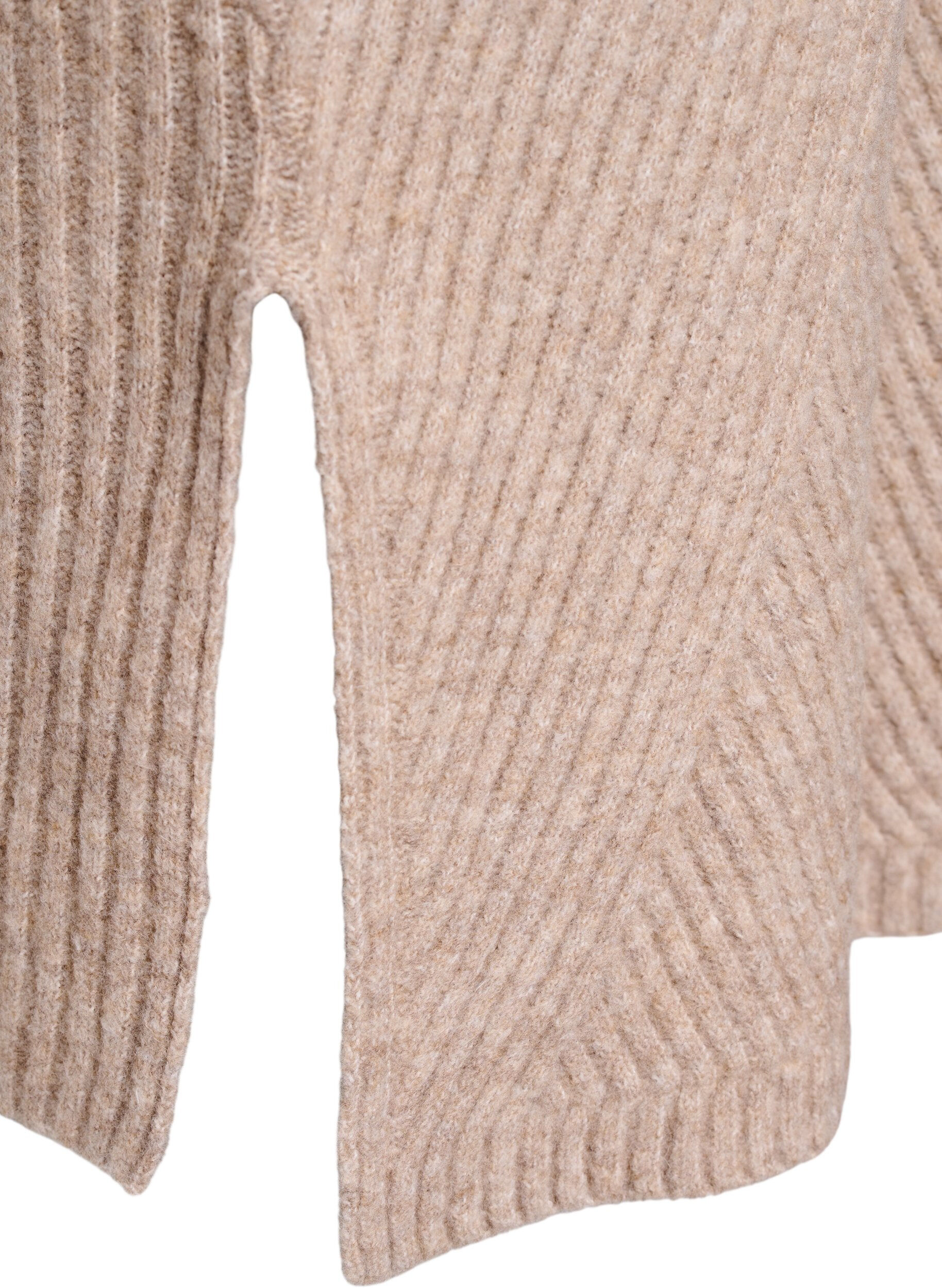Zizzi Kurzes Strickkleid mit Rollkragen und Rippstruktur, Beige, Packshot image number 3