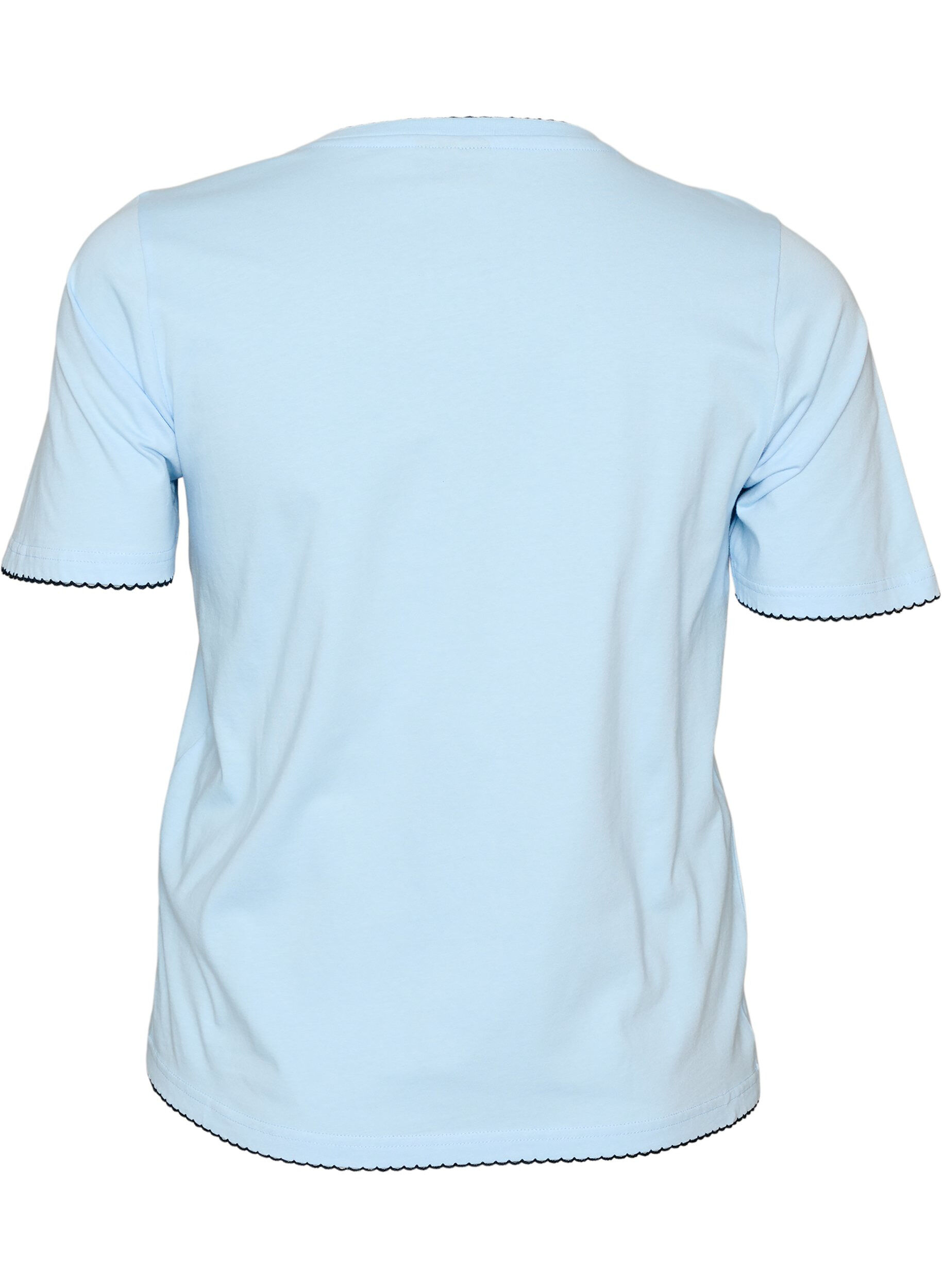 ZizziT-shirt en coton avec bords ondul&eacute;s contrastants, Bleu Clair, Packshot image number 1