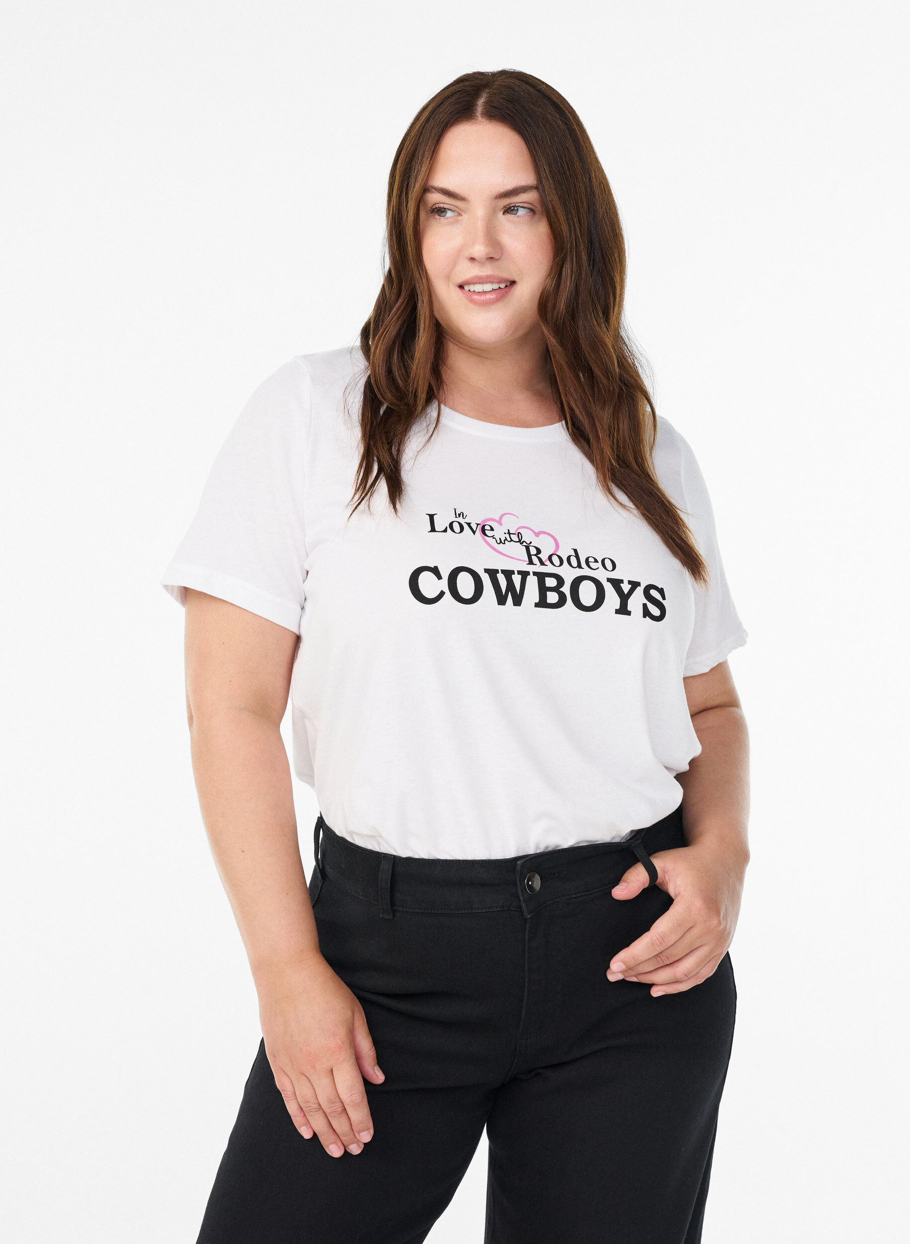 T-Shirt mit Print, Wei&szlig;, Model