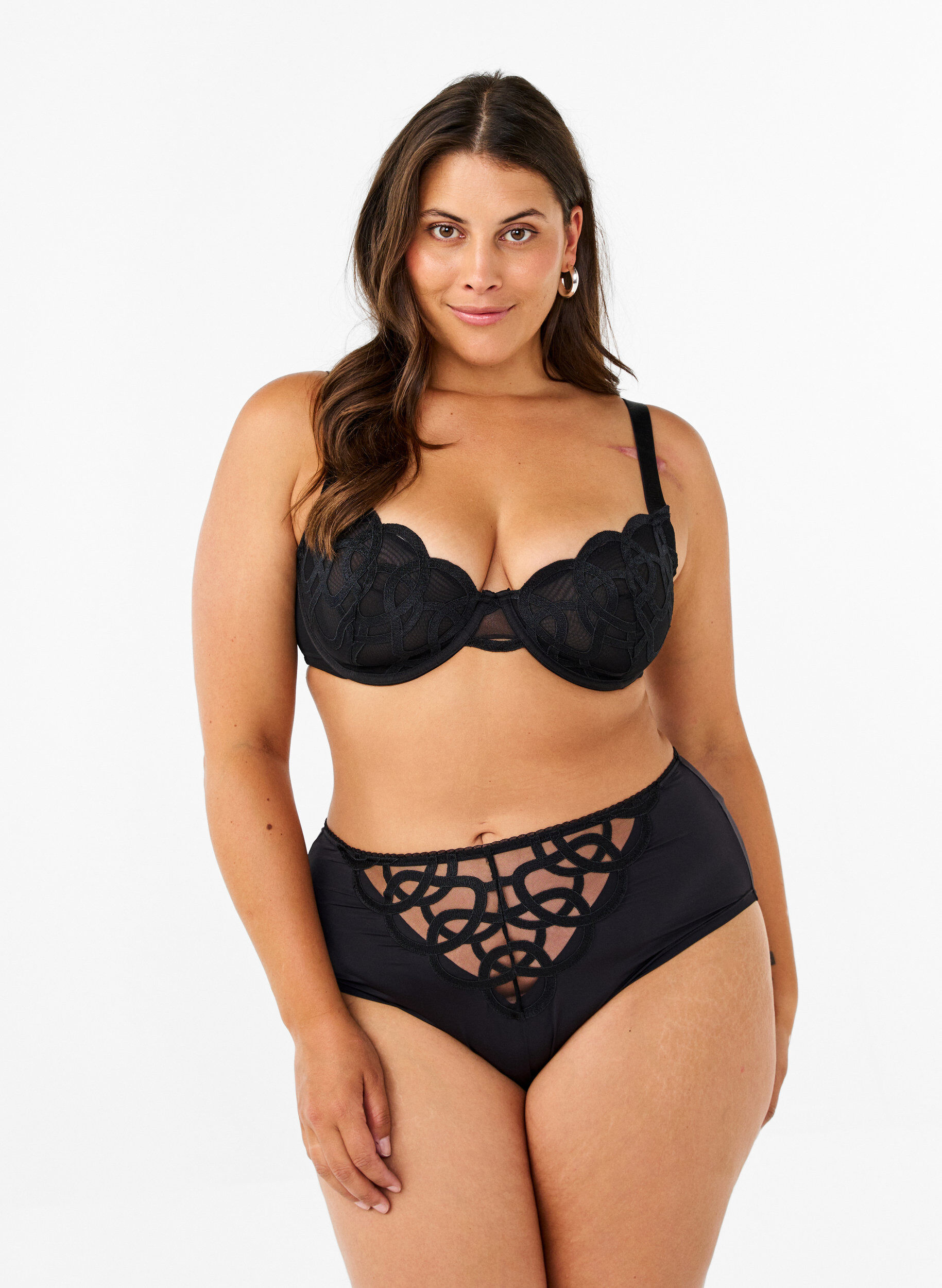 Zizzi Panty aus Mikrofaser mit Spitzendetails, Black, Model image number 0