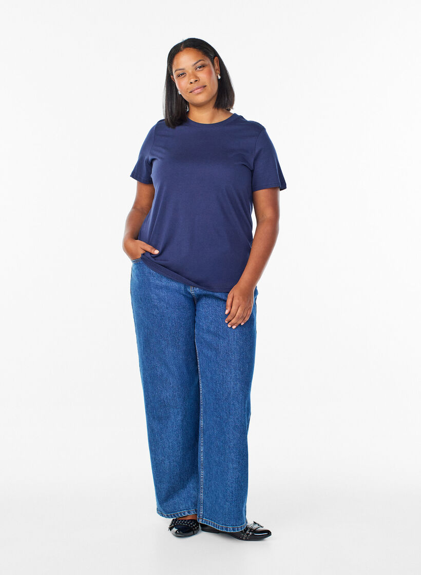 T-shirt basique en coton &agrave; col rond, Bleu, Model image number 1