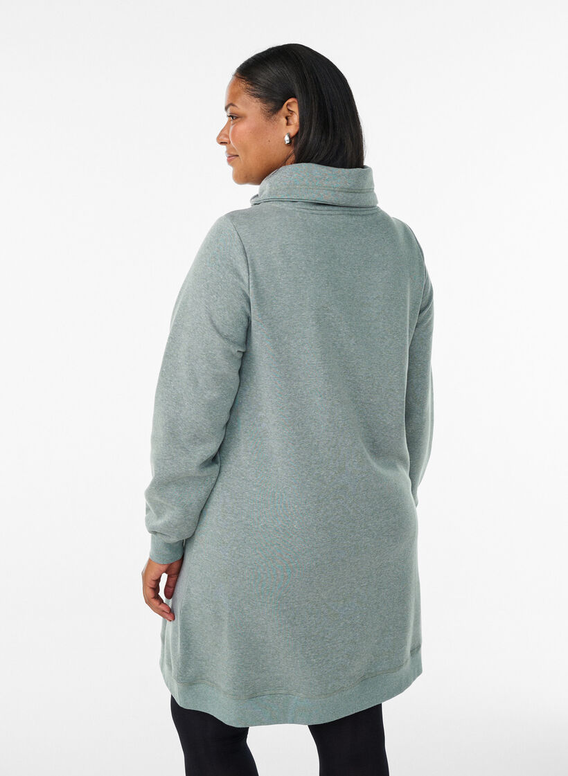 Robe sweat-shirt courte &agrave; col montant et poches, Vert, Model image number 2