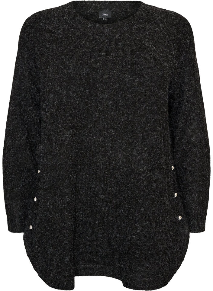 Lange Strickbluse mit Kugelkn&ouml;pfen, Grau, Packshot image number 0