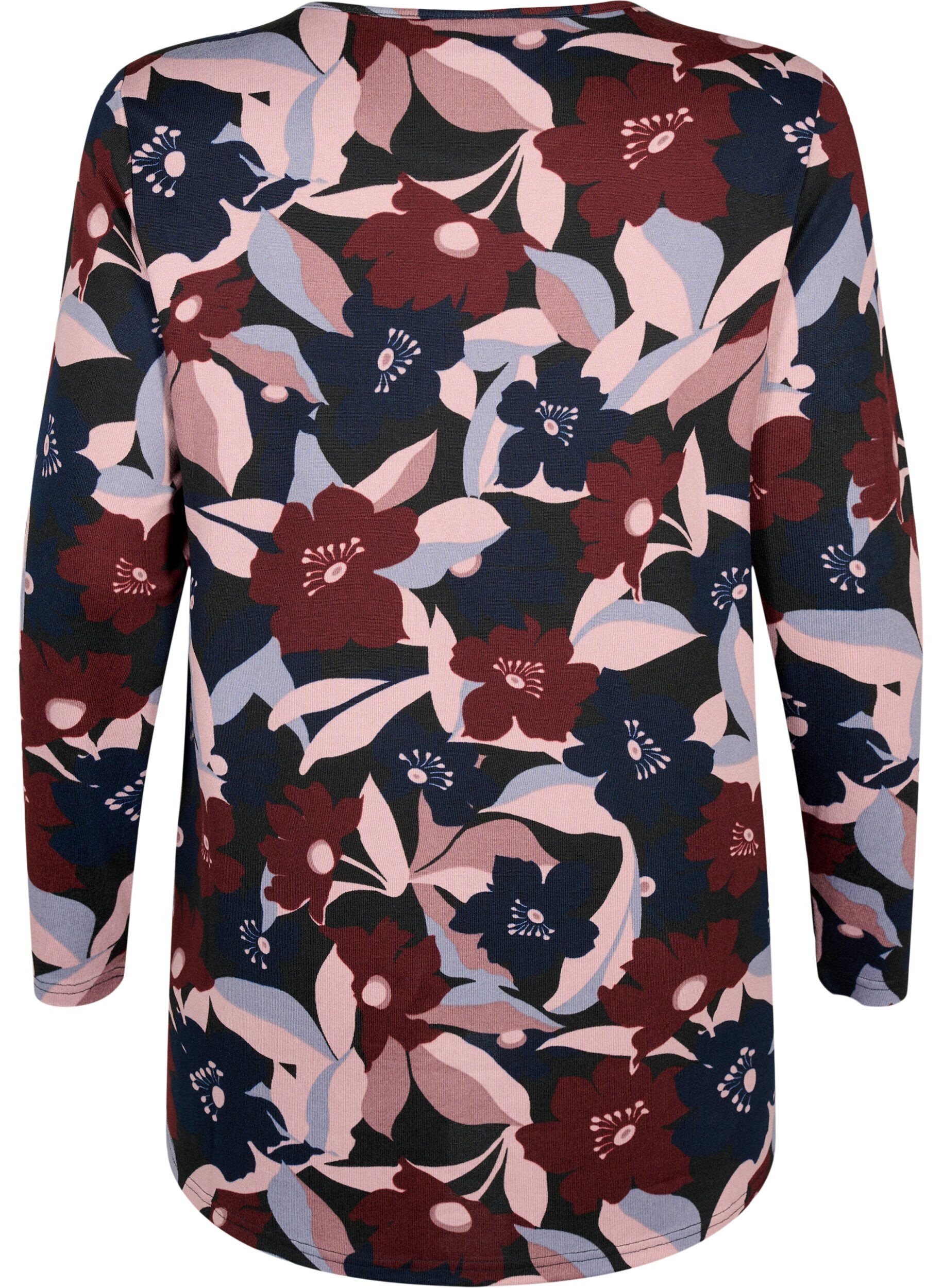 Zizzi Gebl&uuml;mte Bluse mit langen &Auml;rmeln, Black Rose Flower, Packshot image number 1