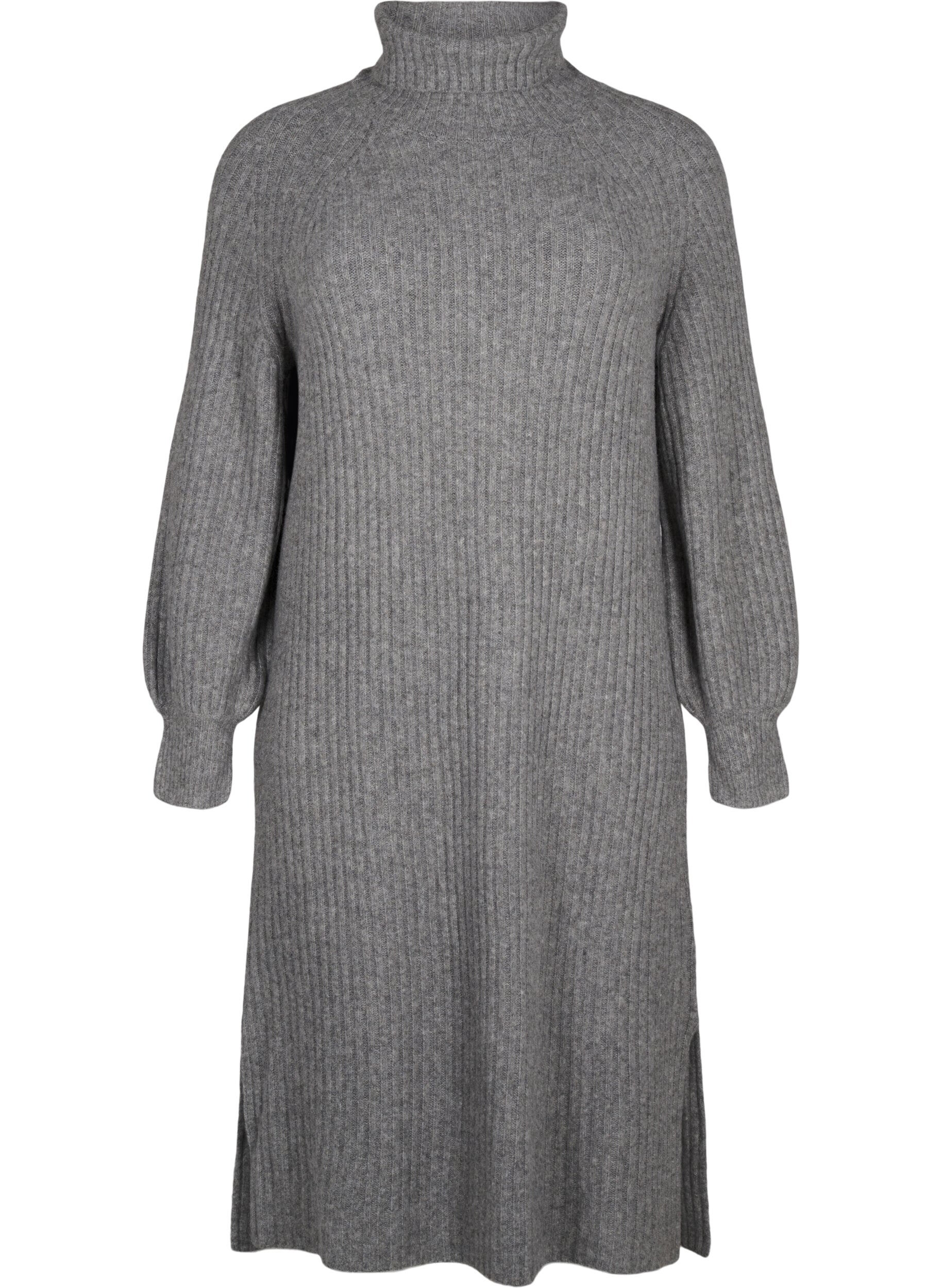 Zizzi Longue robe en maille avec col roul&eacute;, Medium Grey Mel., Packshot image number 0