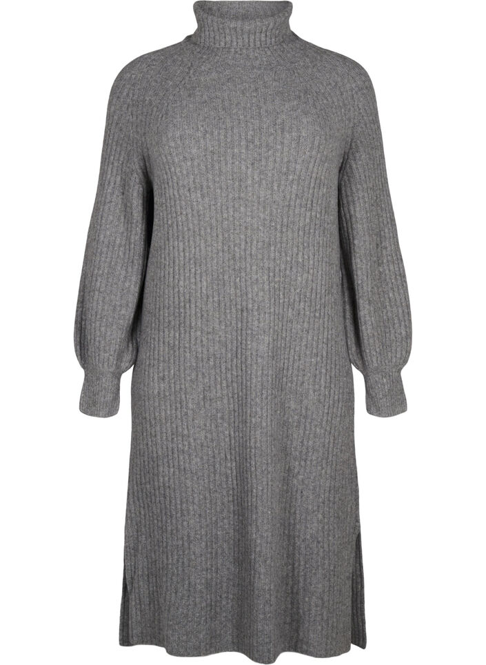 Langes Strickkleid mit Rollkragen, Medium Grey Mel., Packshot image number 0