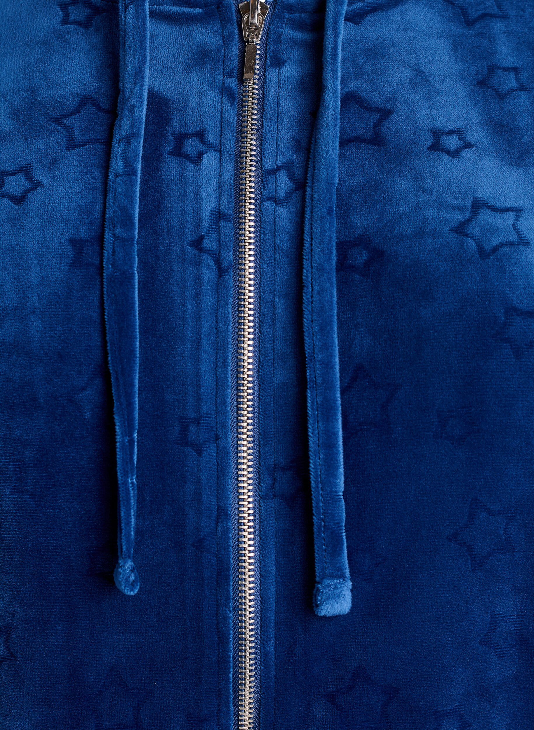 Zizzi Cardigan aus Velours mit Kapuze und Taschen, Blau, Packshot image number 2