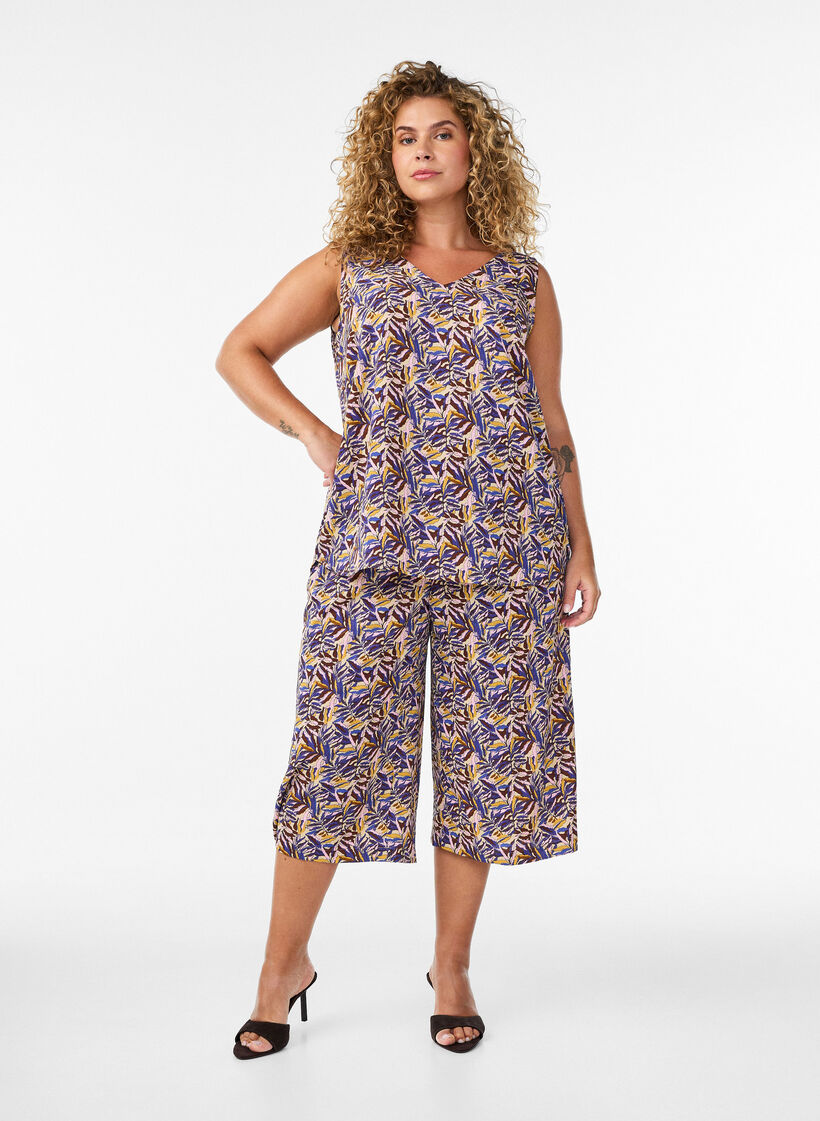 Culotte-Hose mit Print, Beige, Model image number 0