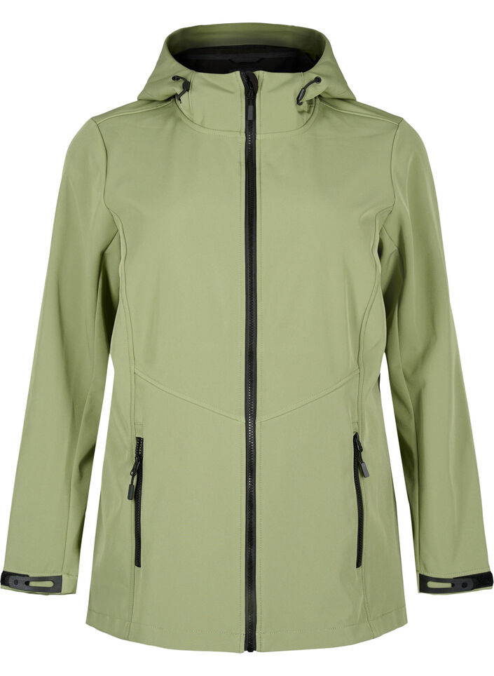 Kurze Softshell-Jacke mit Taschen, Oil Green, Packshot image number 0