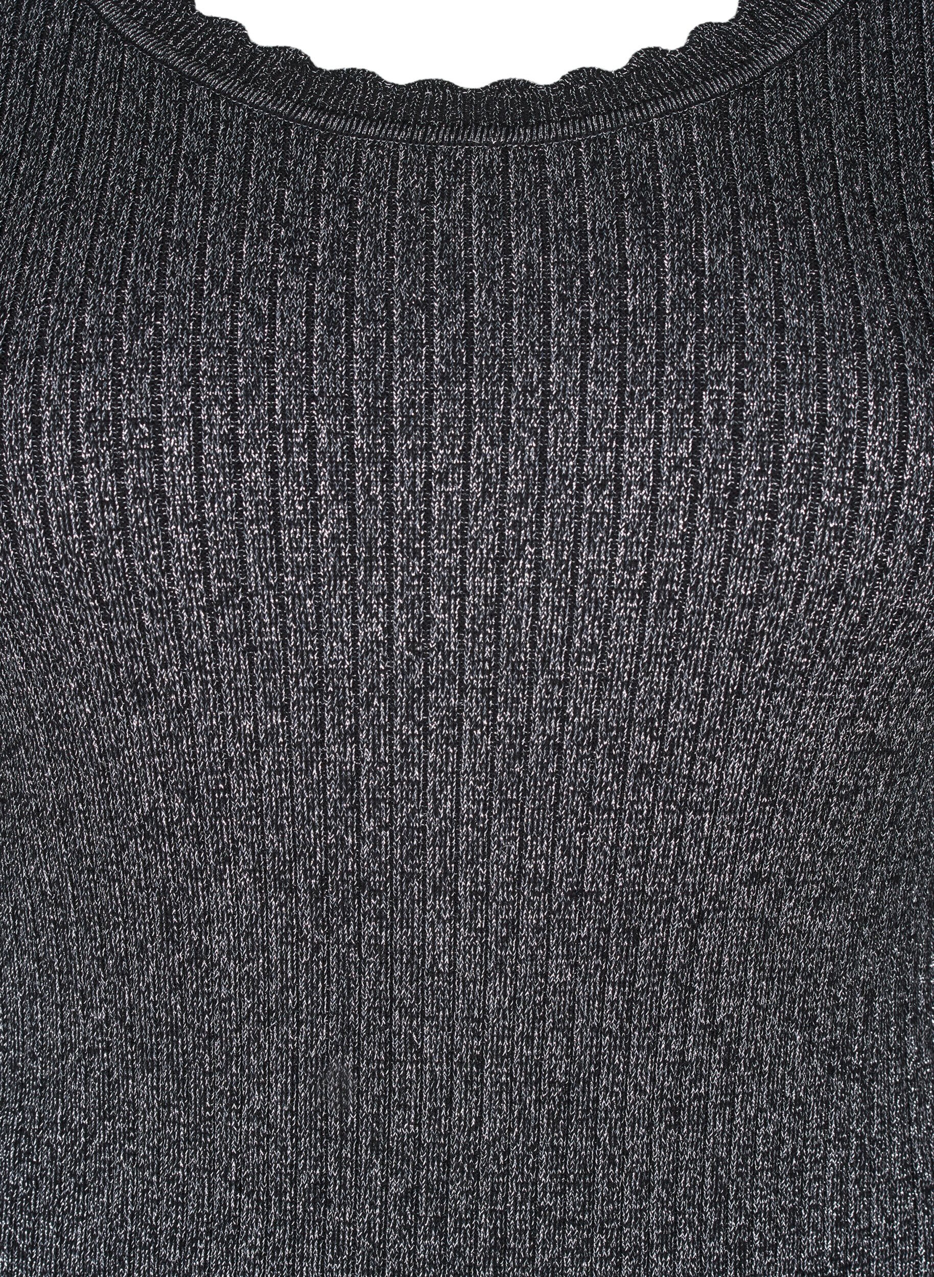 Zizzi Eng anliegende Strickbluse mit Glitzerfaden, Schwarz, Packshot image number 2