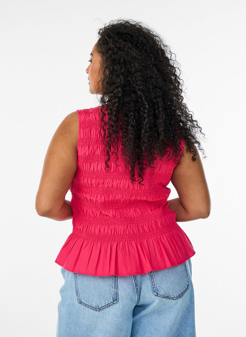 Haut smock&eacute; avec col bateau et basque, Rose, Model image number 2