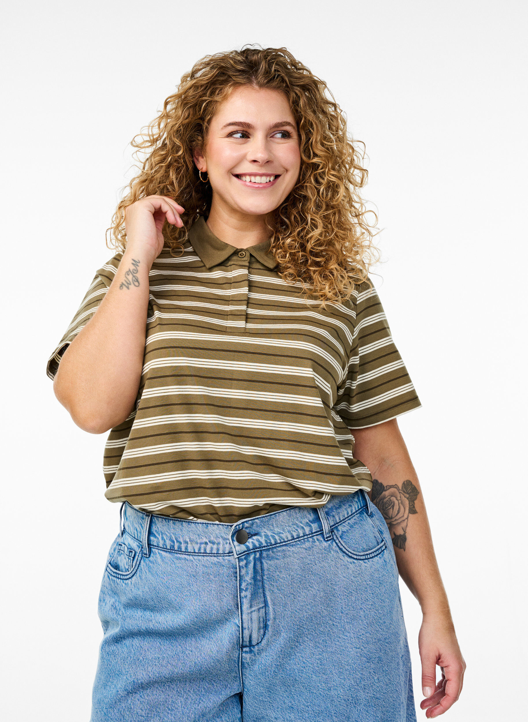 Zizzi Polo ray&eacute; &agrave; manches courtes, Vert, Model image number 0