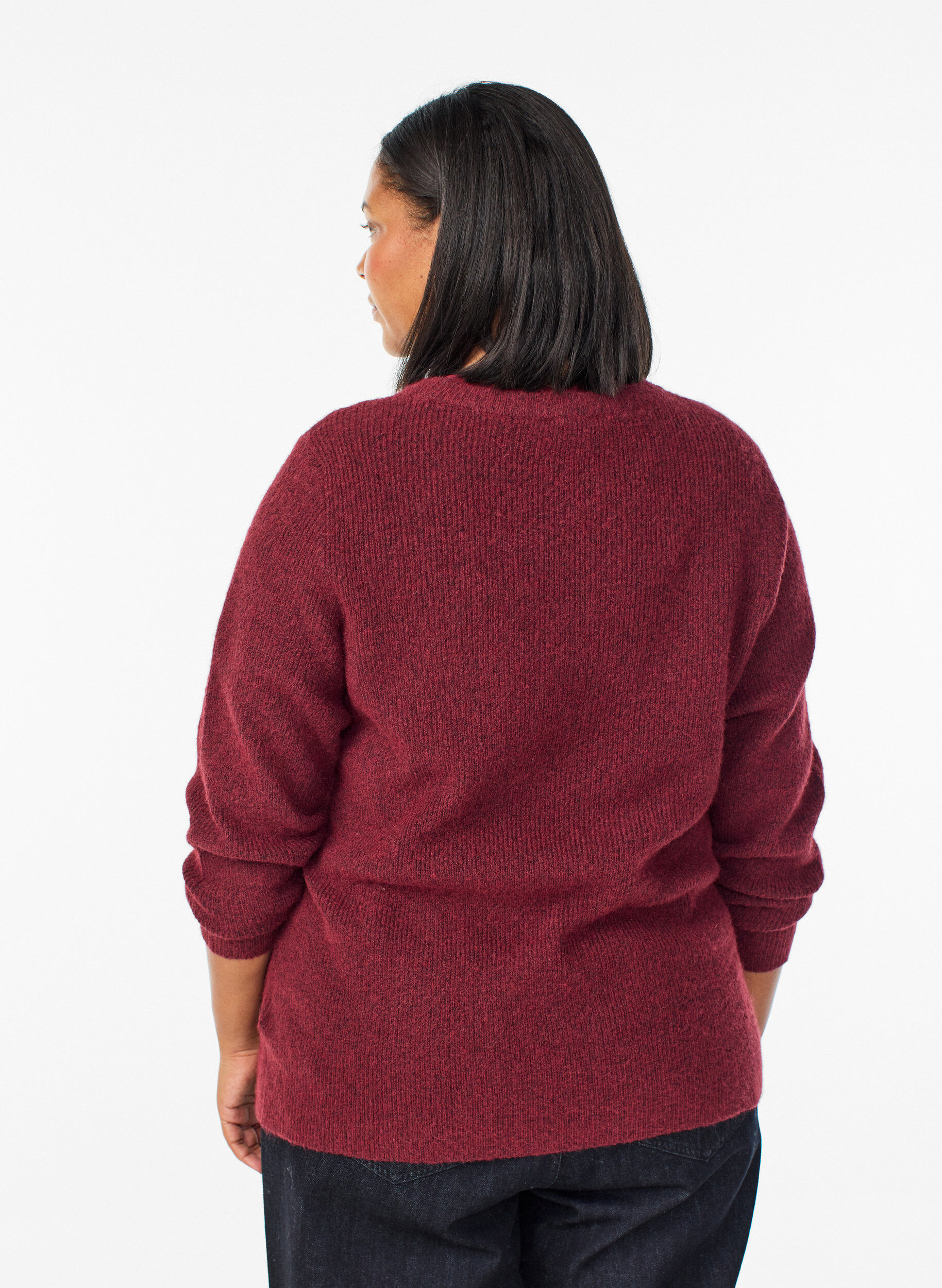 ZizziBlouse en maille chin&eacute;e &agrave; col rond, Bordeaux, Model image number 2