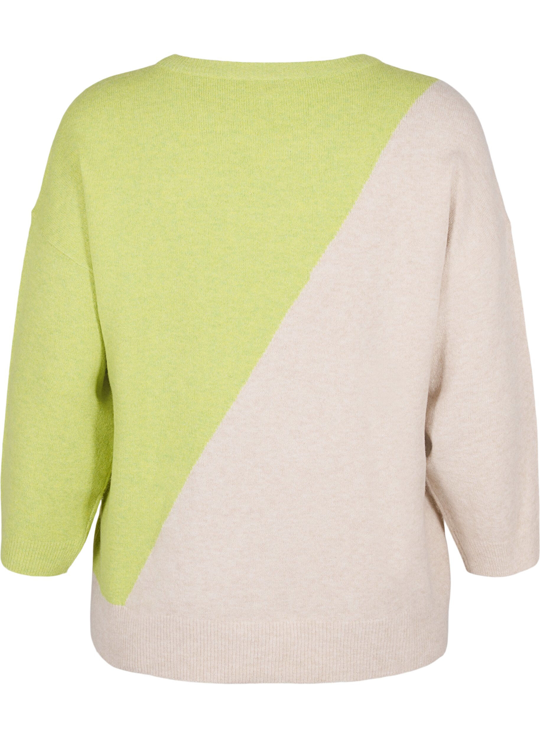 Zizzi Blouse tricot&eacute;e &agrave; encolure ronde et &agrave; blocs de couleurs, Tender Shoots Comb, Packshot image number 1