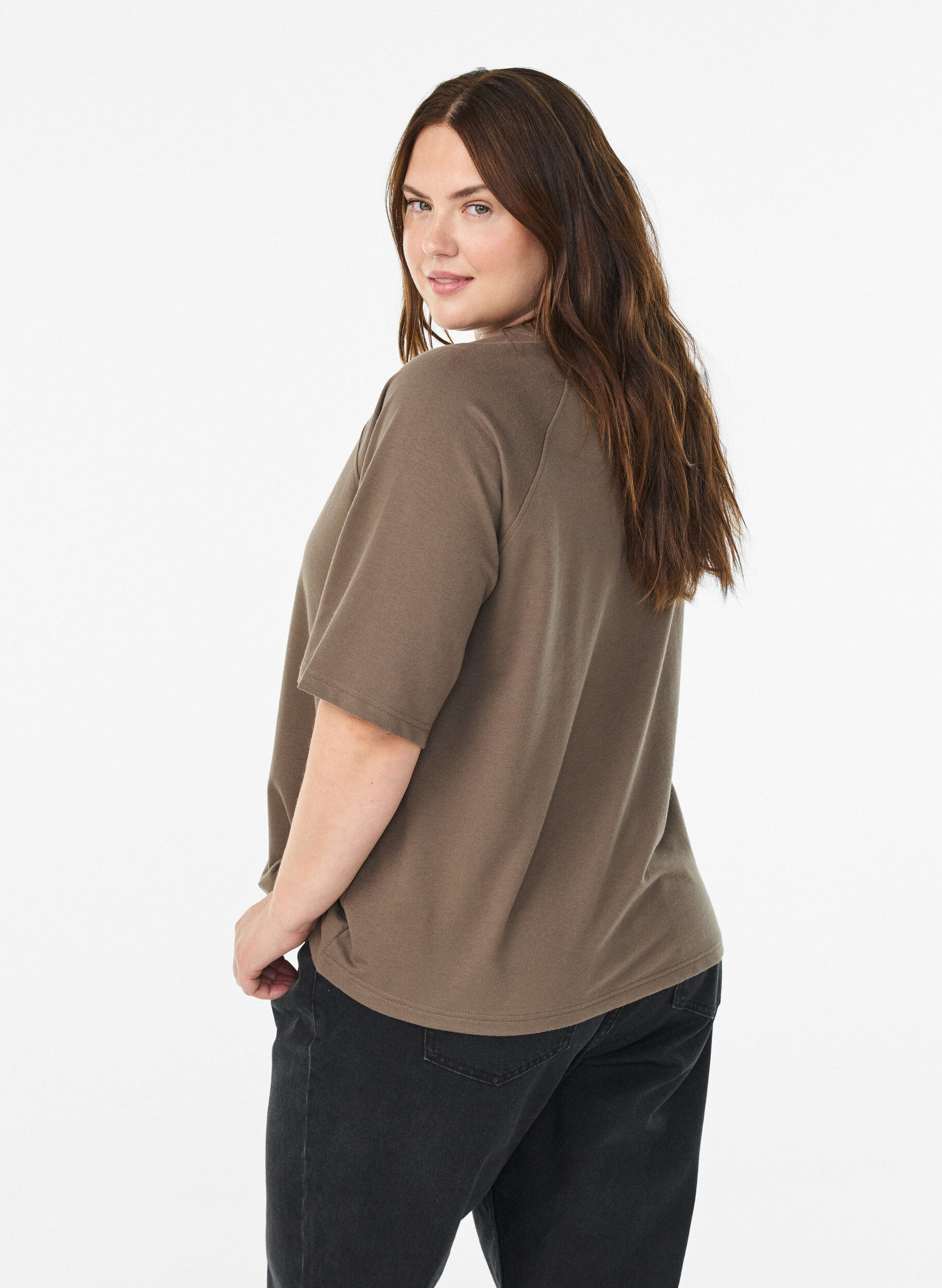 Zizzi Blouse en jersey avec manches raglan 3/4, Marron, Model image number 2