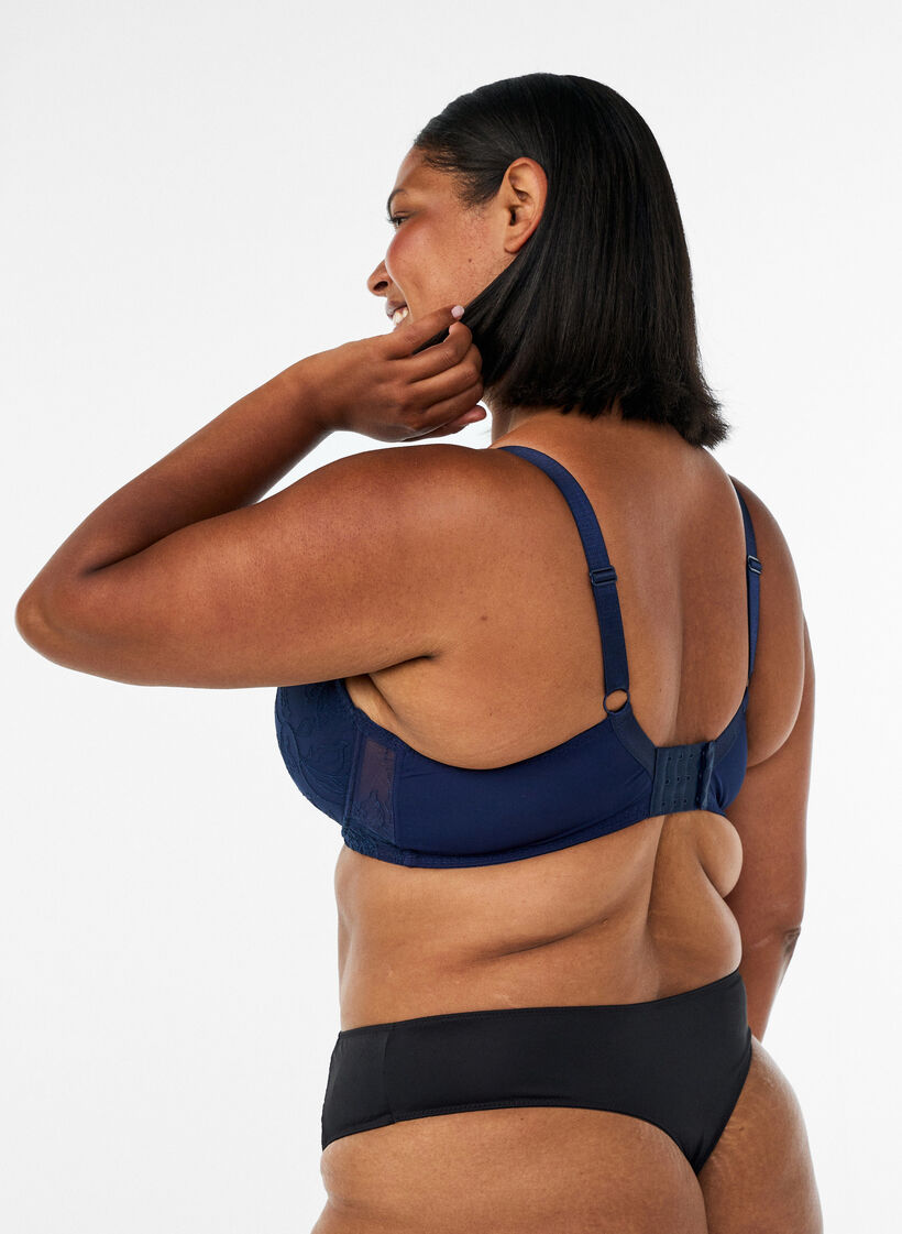 Soutien-gorge rembourr&eacute; en dentelle avec armatures, Bleu, Model image number 2