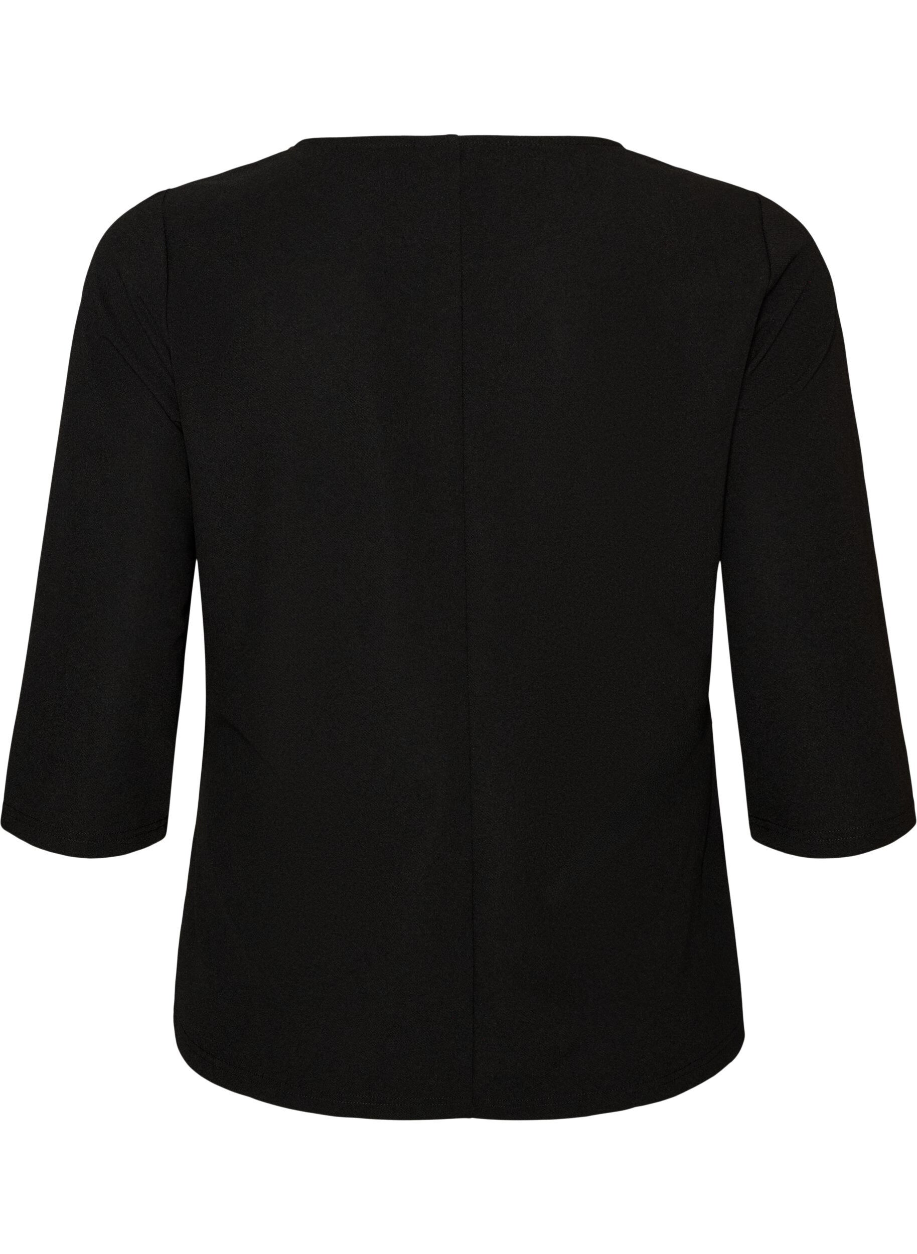 ZizziBlouse avec drap&eacute; asym&eacute;trique et manches 3/4, Noir, Packshot image number 1