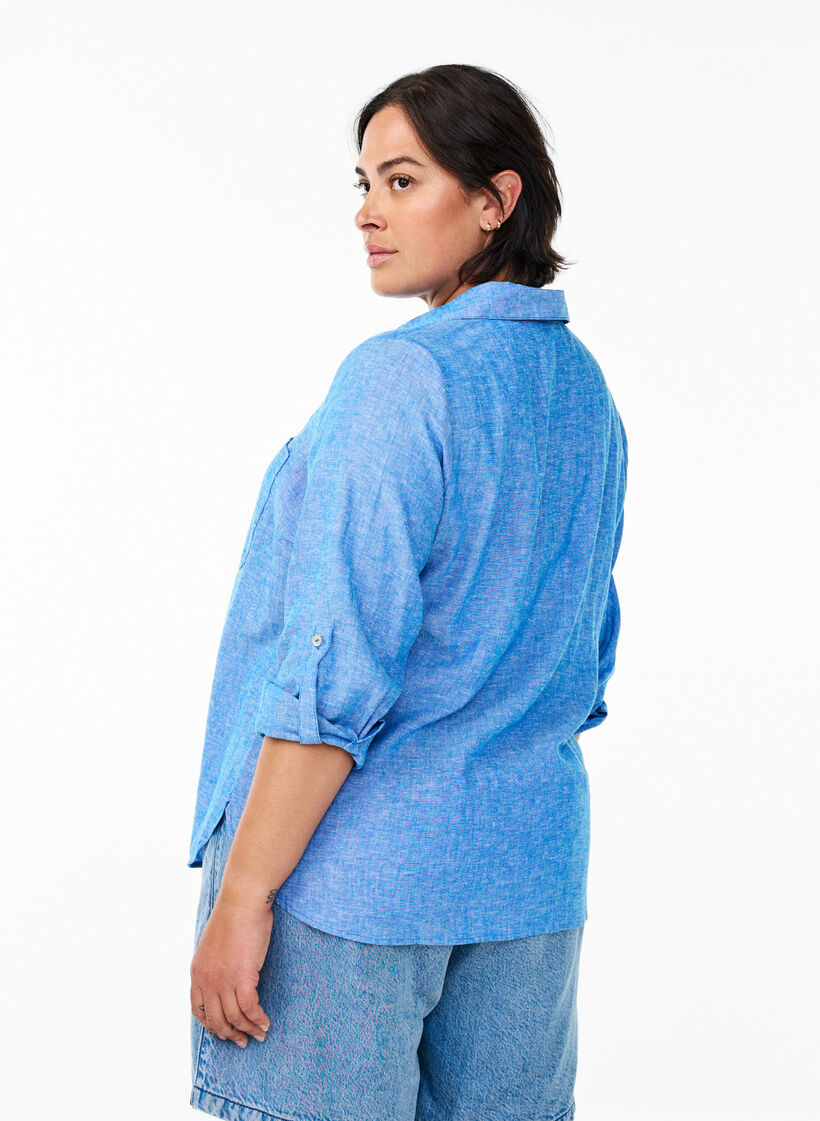 Bluse aus Leinen und Viskose mit 3/4-&Auml;rmeln, Blau, Model image number 1