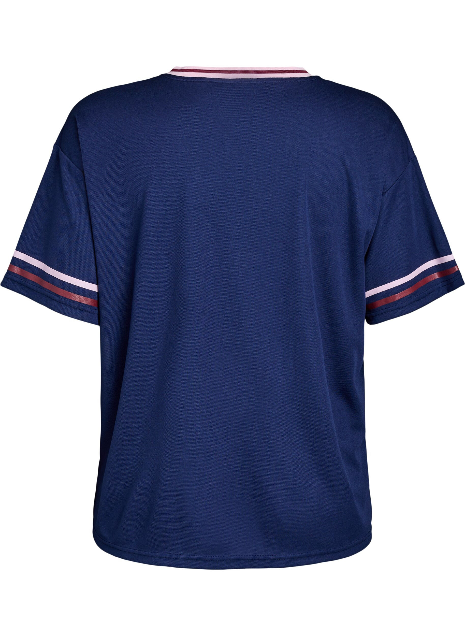 Zizzi T-shirt sportif avec des rayures et un motif avec du texte, Bleu, Packshot image number 1