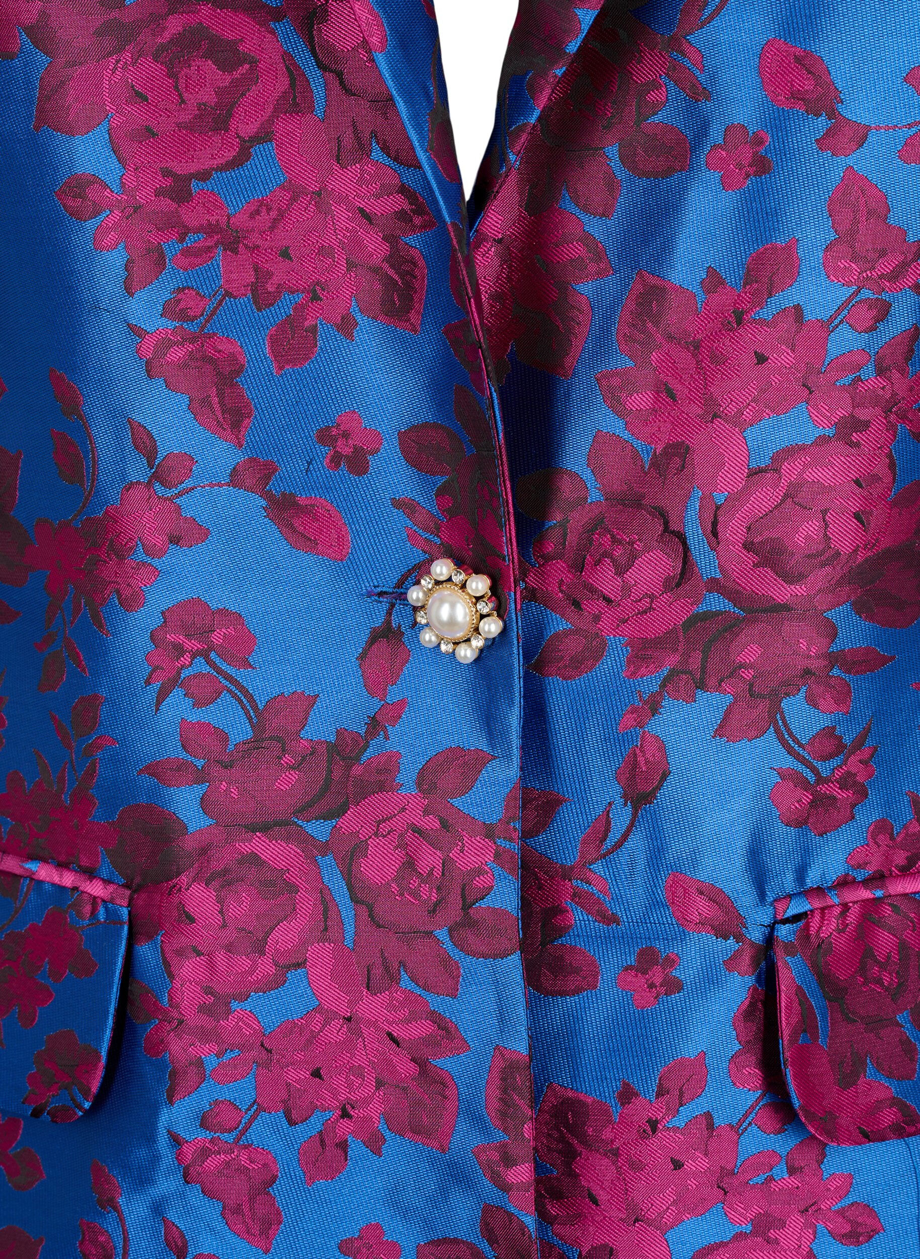 Zizzi Blazer &agrave; motif floral avec bouton en perle, Blue Quartz Jaquard, Packshot image number 2