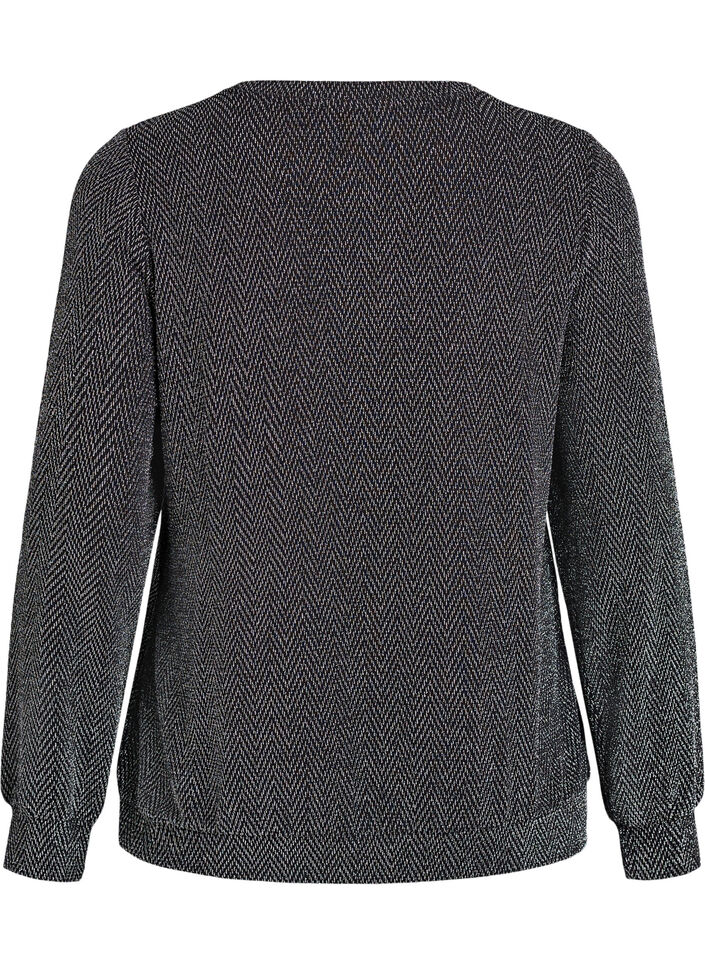 Blouse avec motif &agrave; chevrons et fil paillet&eacute;, Noir, Packshot image number 1