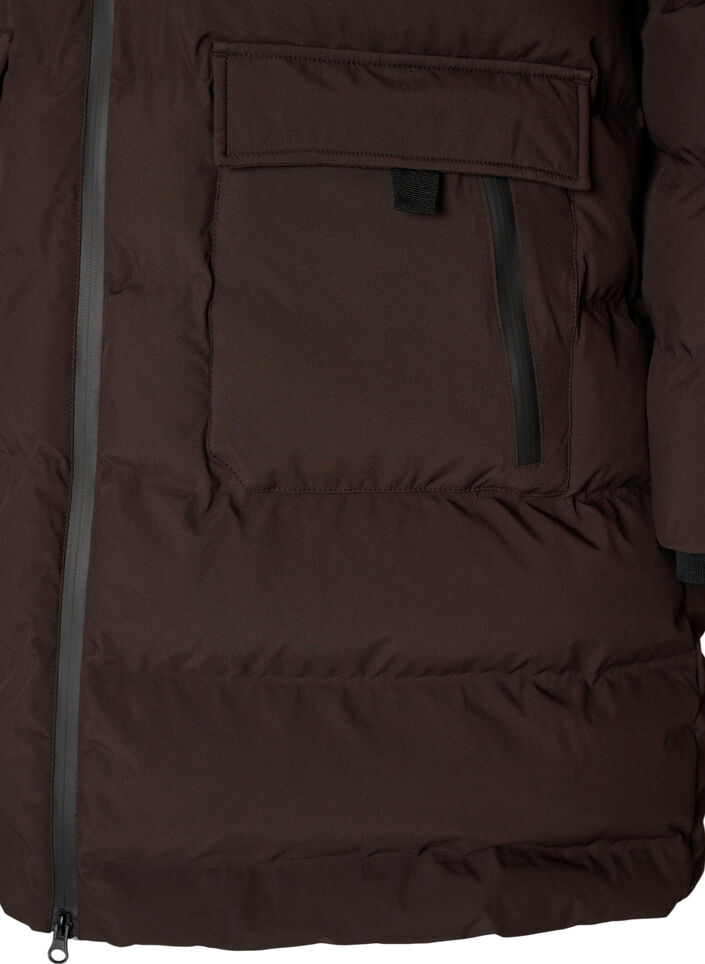 Puffermantel mit Kapuze und Taschen, Braun, Packshot image number 3
