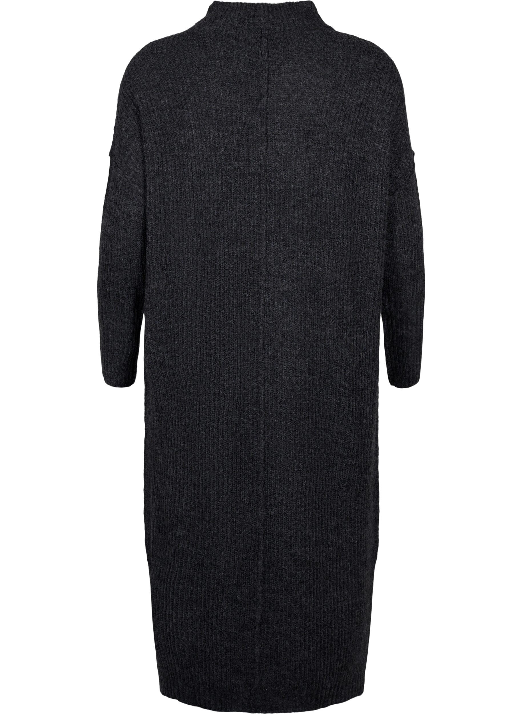 ZizziLanges, &uuml;bergro&szlig;es Strickkleid mit Schlitz, Grau, Packshot image number 1