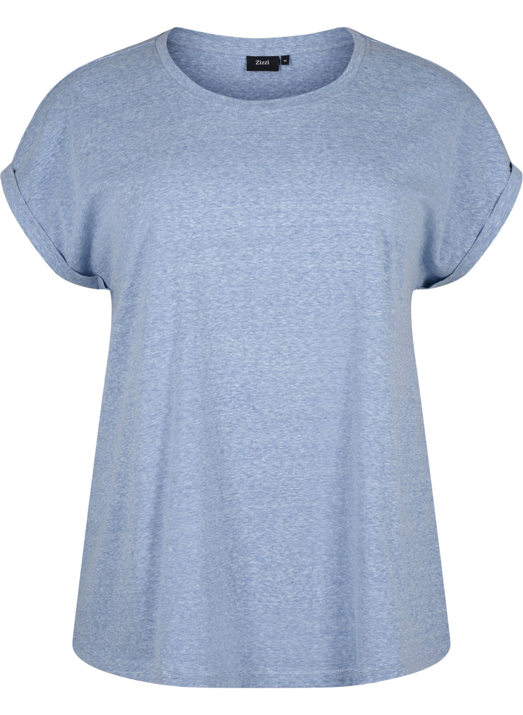 Zizzi Melange T-Shirt mit kurzen &Auml;rmeln, Blau, Packshot image number 0