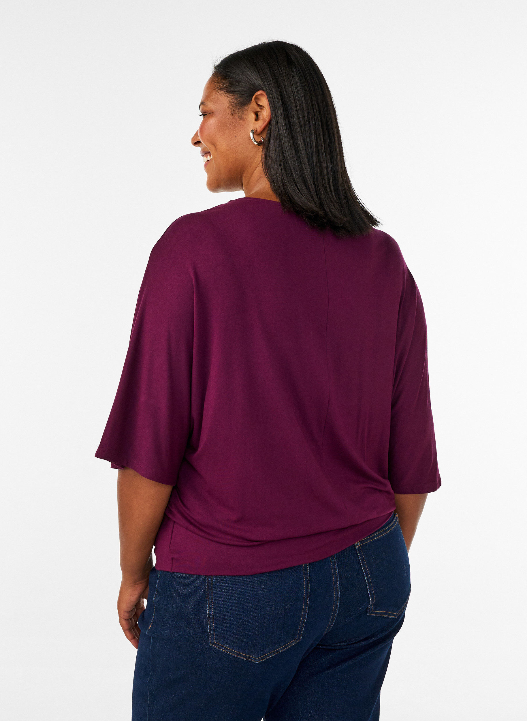 ZizziBlouse en jersey avec des manches ballon au coude, Violet, Model image number 2