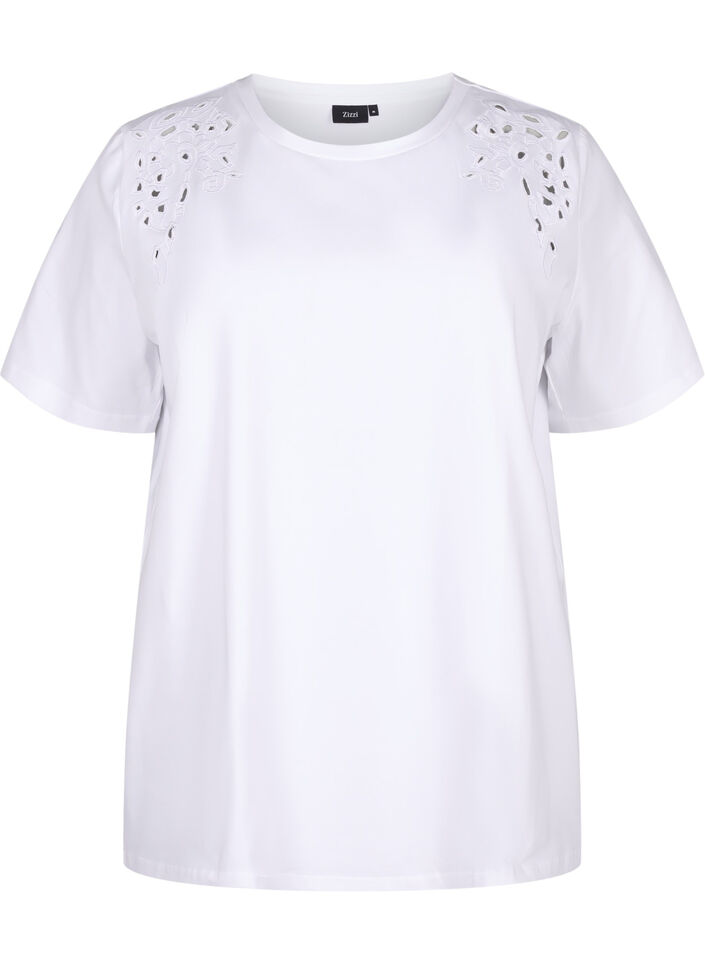 T-shirt en coton bio avec détails brodés, Bright White, Packshot image number 0