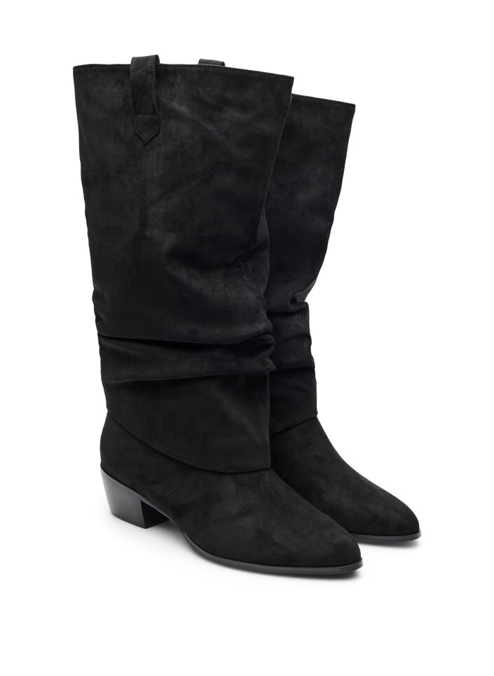 Langer Stiefel in Wildlederoptik mit abnehmbarem Schaft, Schwarz, Packshot image number 1
