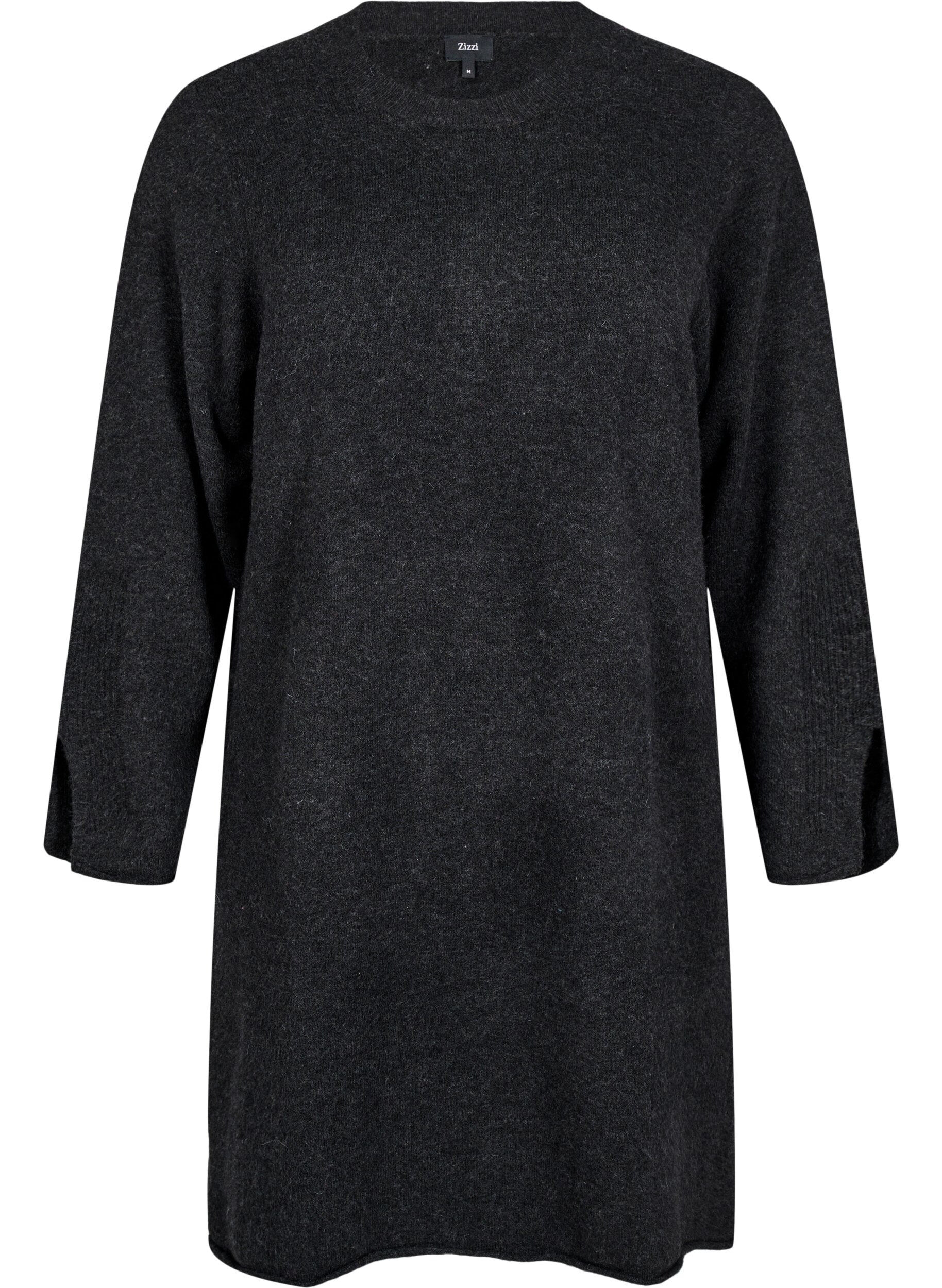 Zizzi Strickkleid mit Schlitzen, Dark Grey Melange, Packshot image number 0